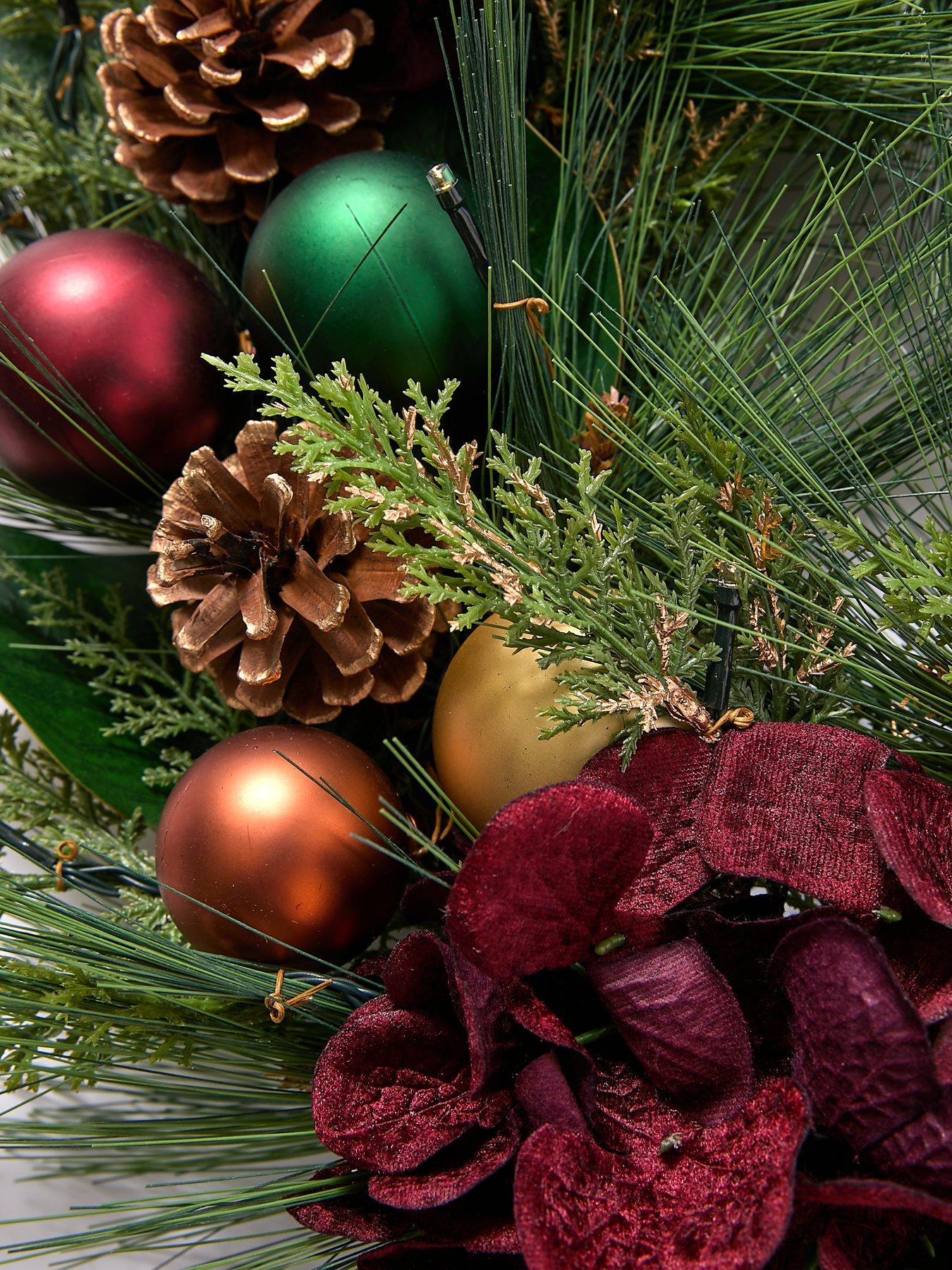 very-home-red-hydrangea-pre-lit-christmas-wreathdetail