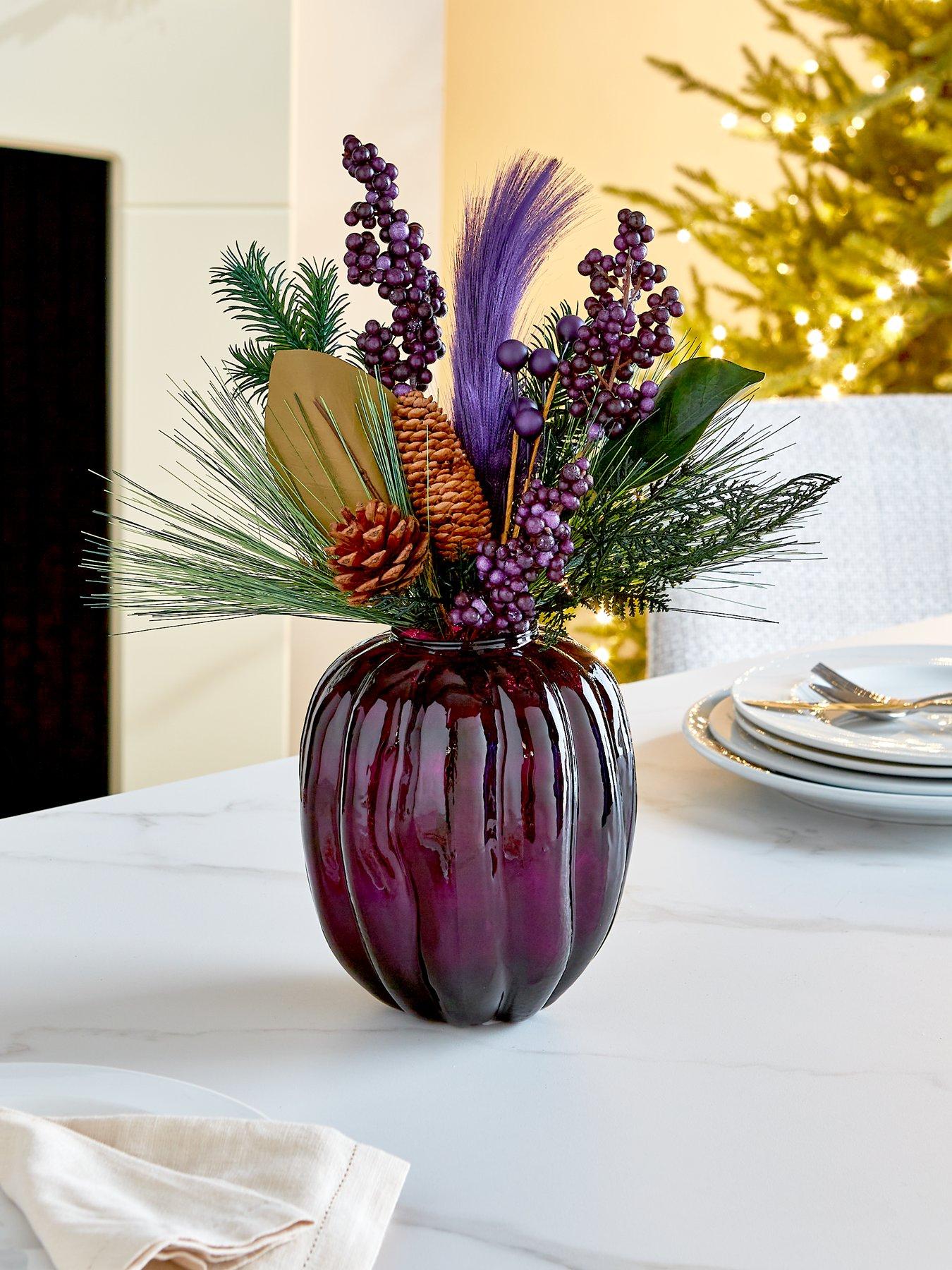 undefined Foliage Filled Glass Vase Christmas Decoration