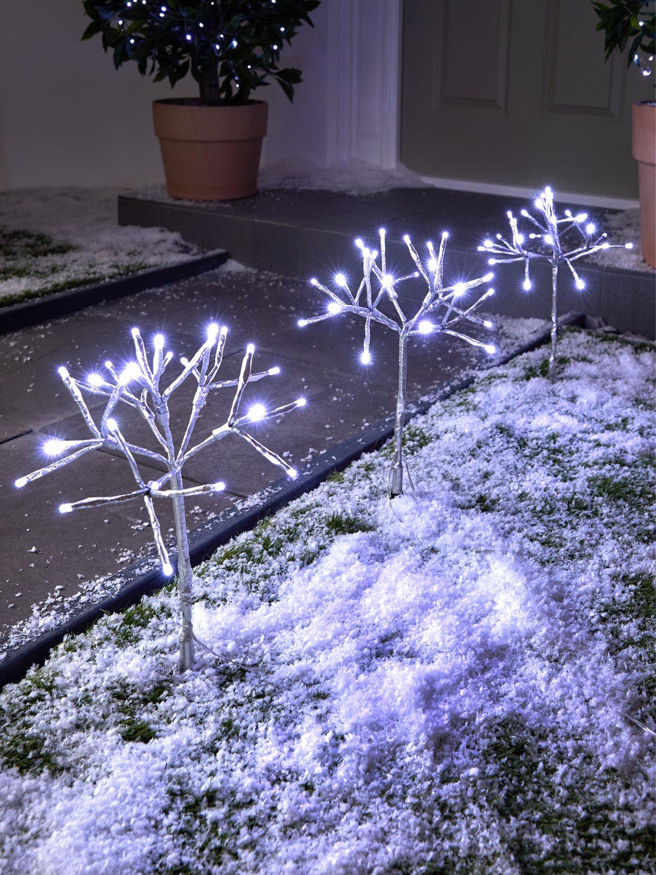 Very Home Set of 3 Silver Firework Outdoor Christmas Stake Lights
