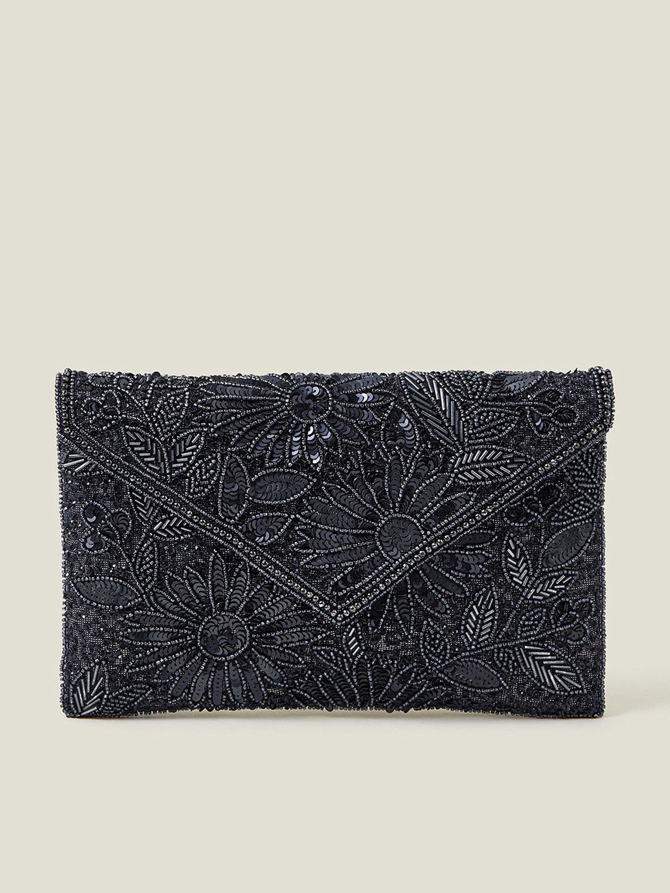 Black beaded clutch bag sale