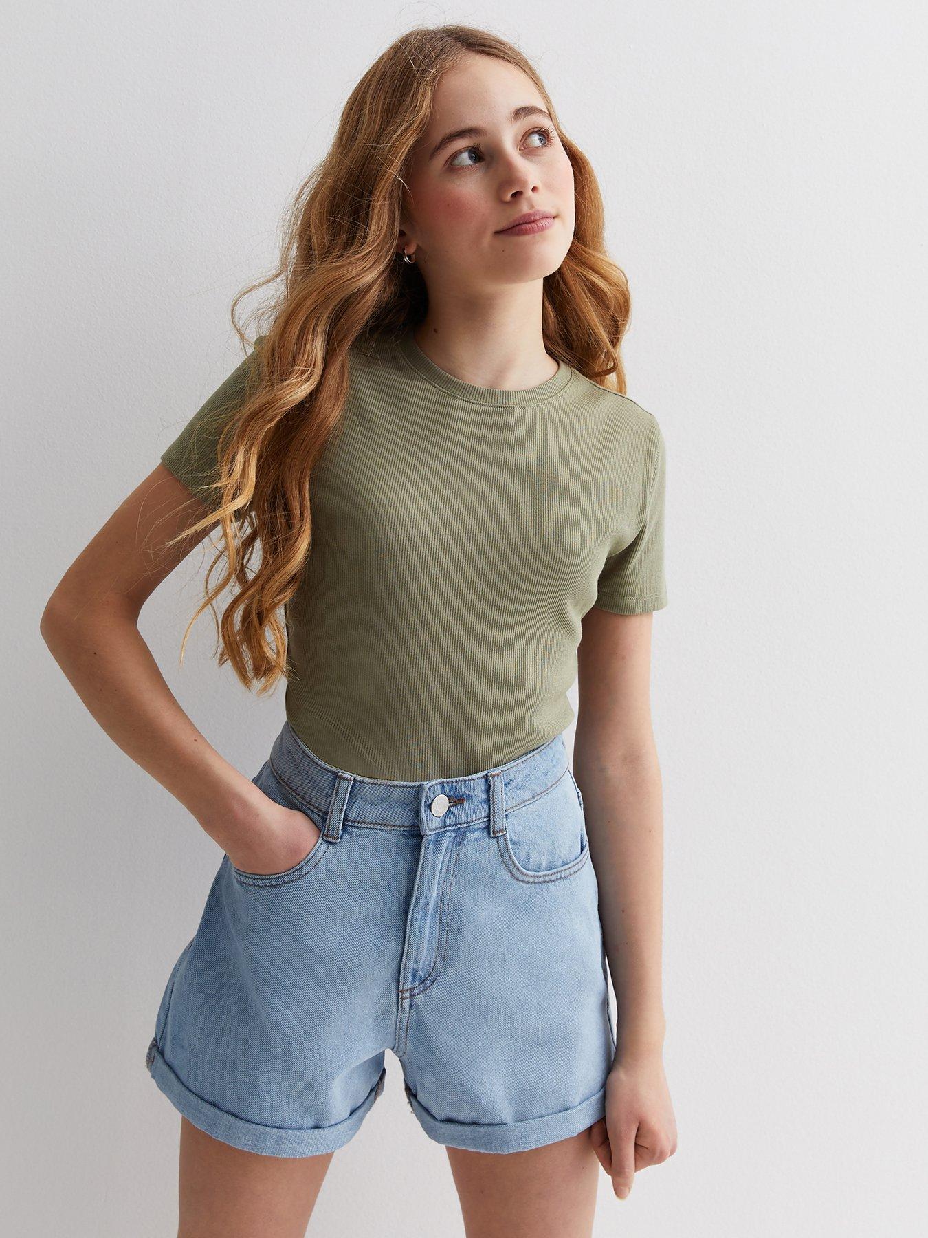 new-look-915-girls-olive-ribbed-crew-neck-t-shirt