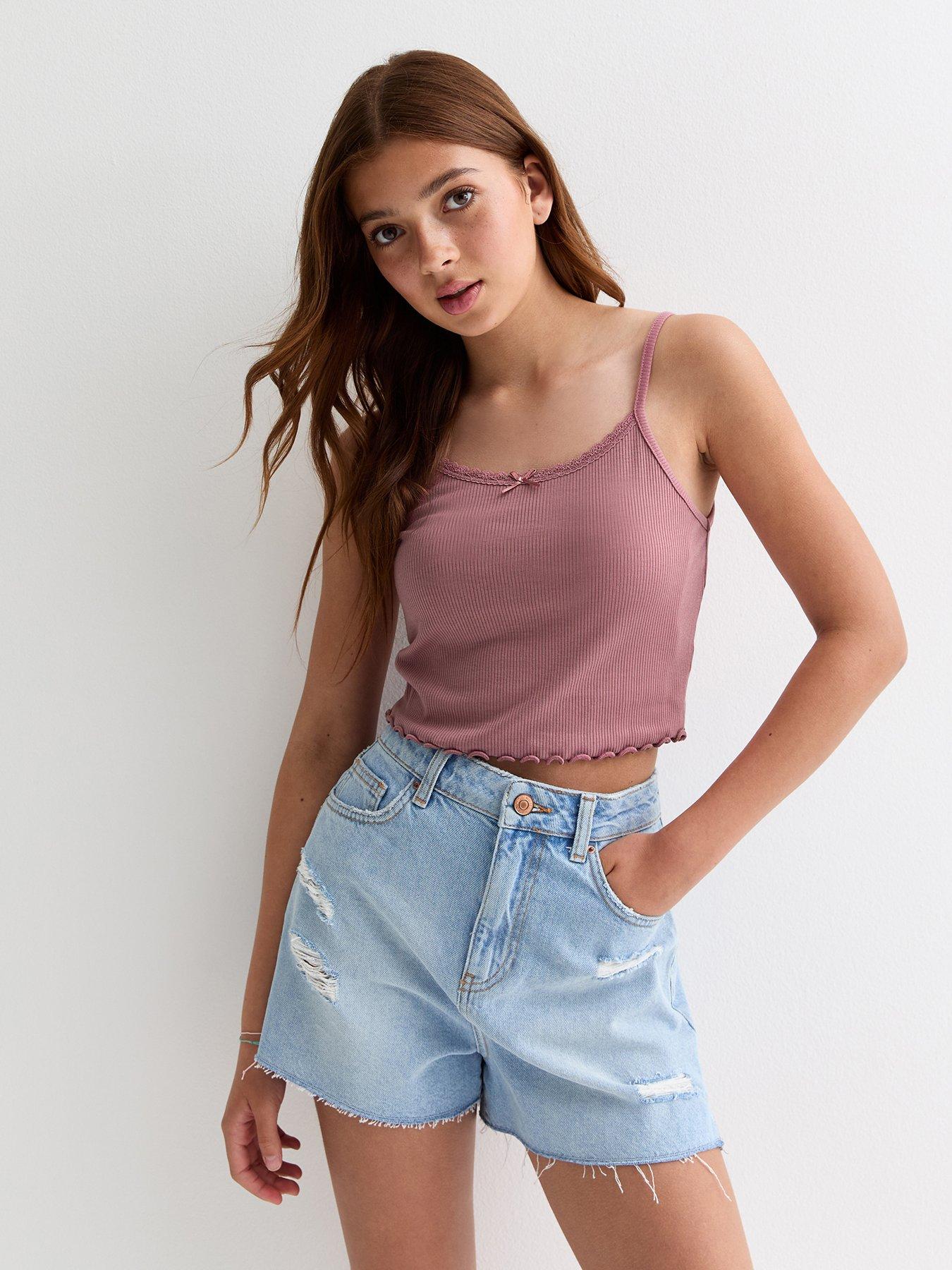 new-look-915-girls-lace-trim-cropped-cami-deep-pinkfront