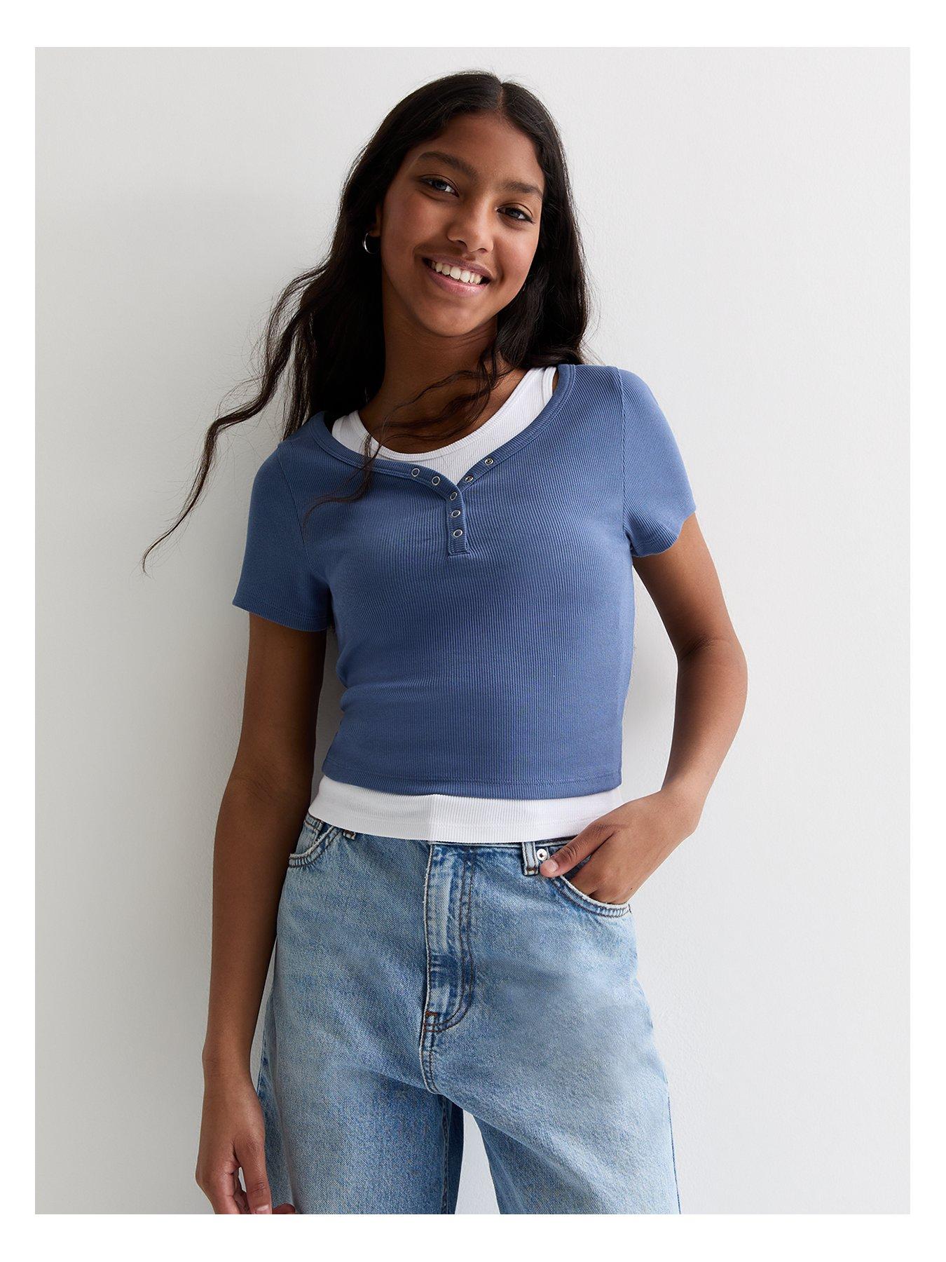Girl Blue T Shirt Jeans New Look 915 Girls Blue In Ribbed Stretch