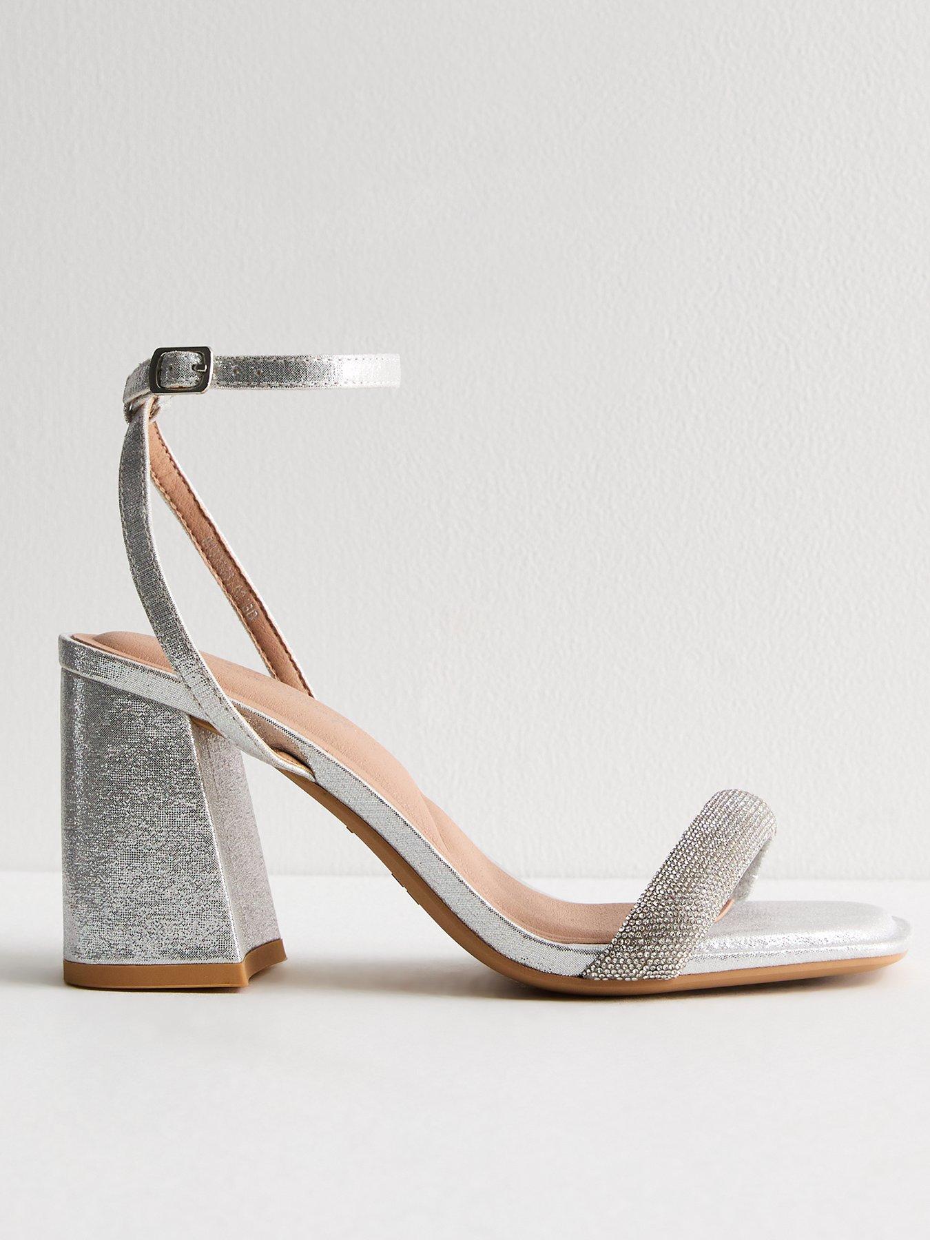 Silver Diamante Diamante High Heel Sandals New Look Wide Fit