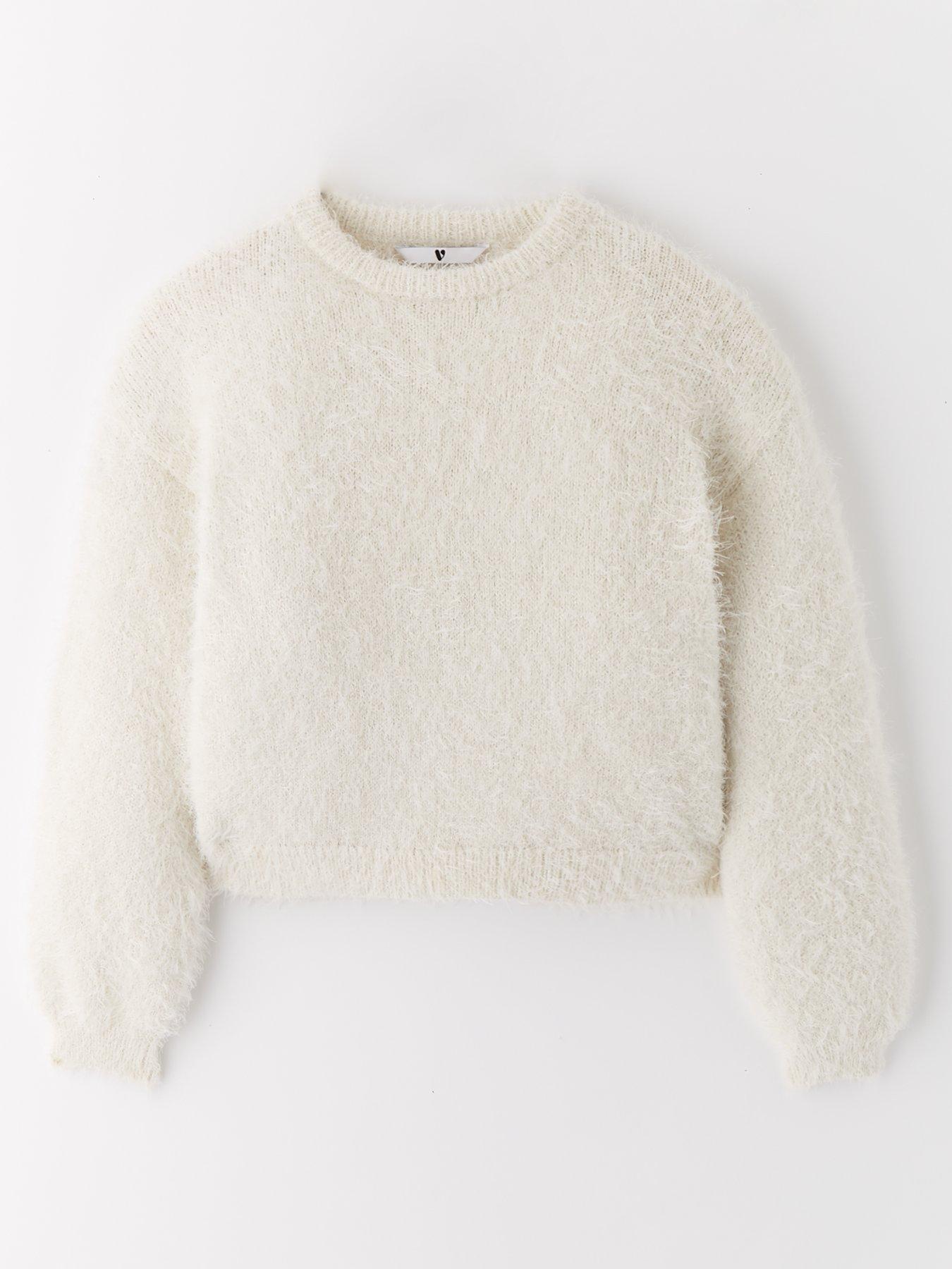 Girls white fluffy jumper sale