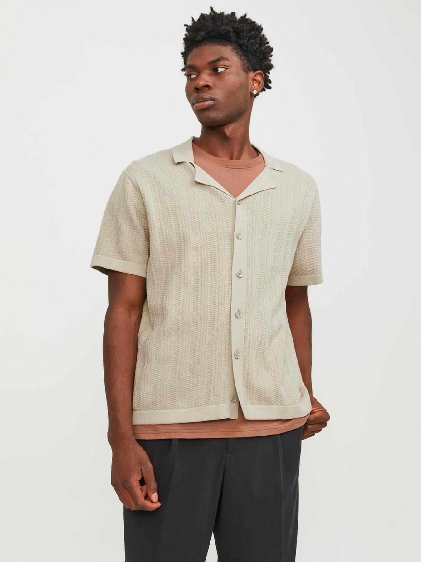 Jack & Jones Jack  &  Jones Short Sleeve Resort Collar Knitted Shirt - Beige
