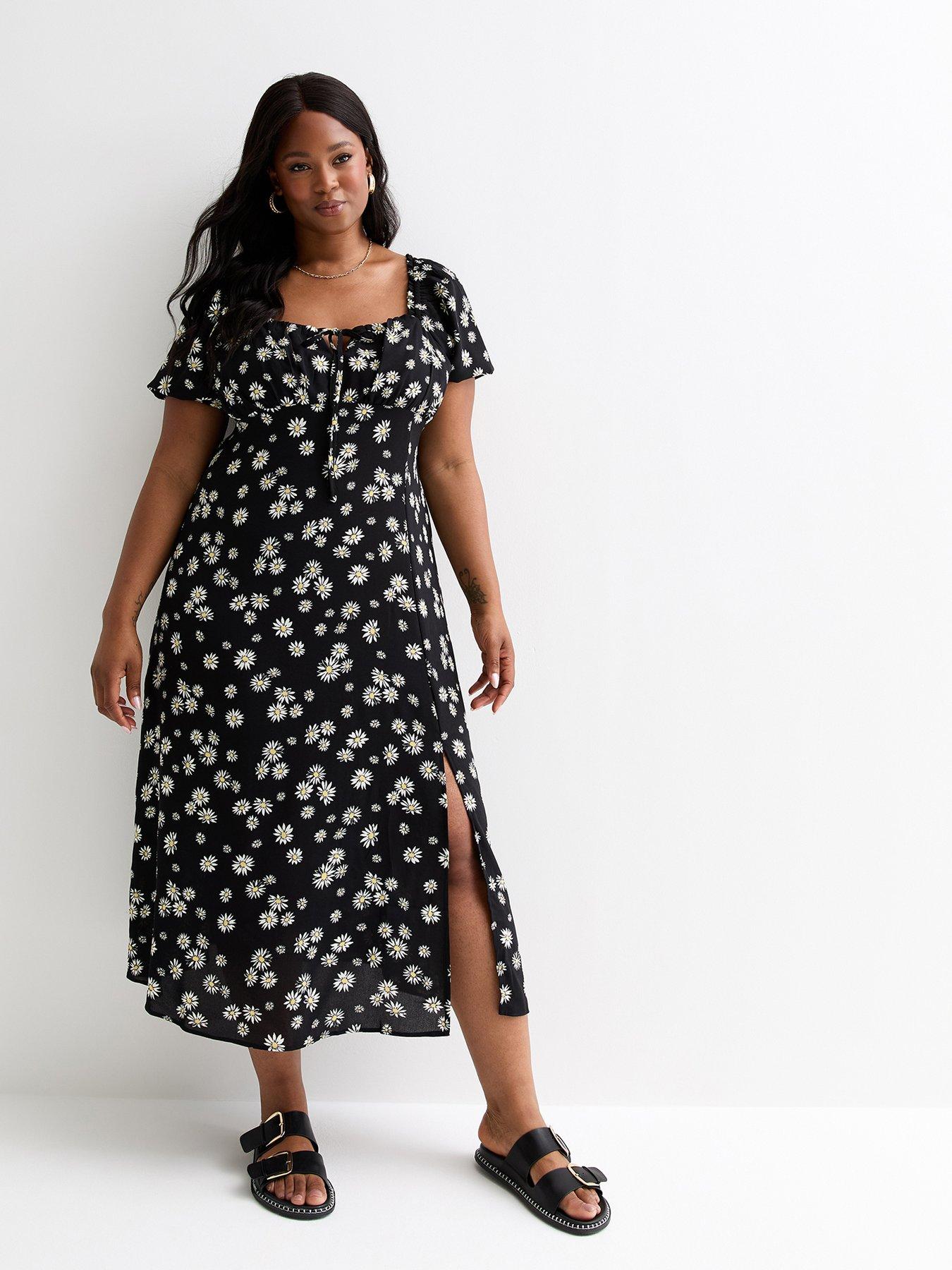 new-look-curves-black-daisy-print-puff-sleeve-midi-dress