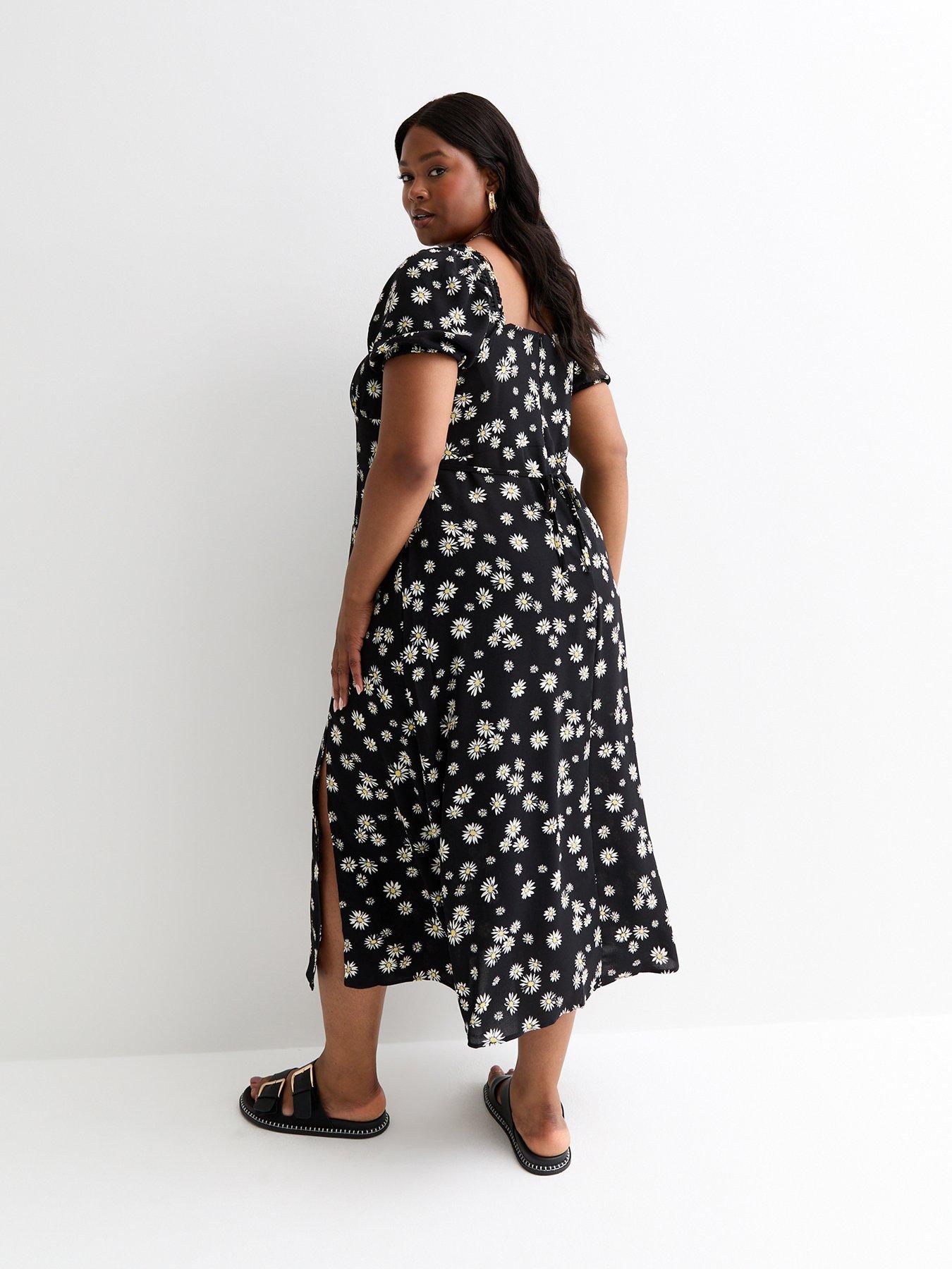 new-look-curves-black-daisy-print-puff-sleeve-midi-dressstillFront