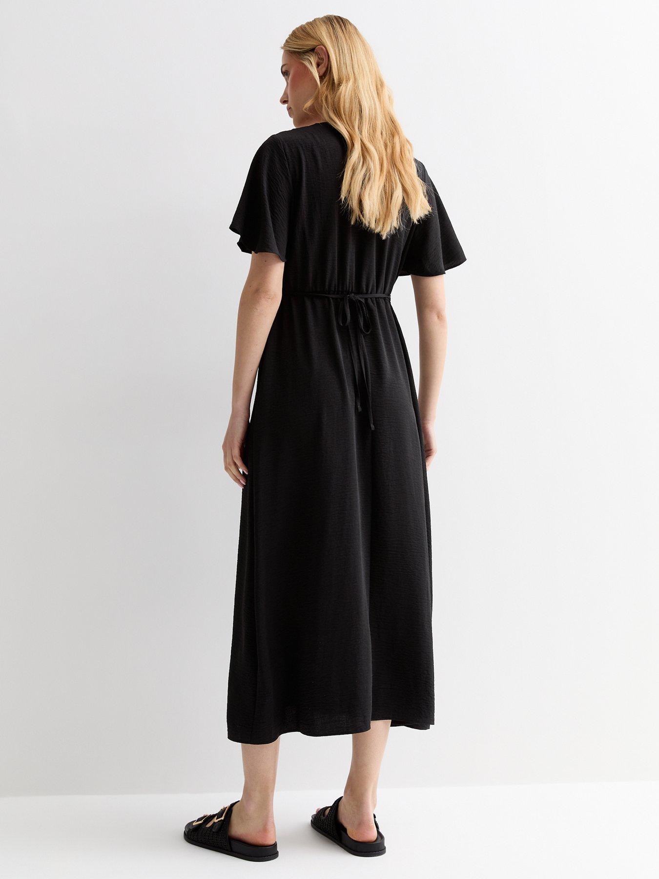 new-look-black-flutter-sleeve-button-through-midi-dressstillFront