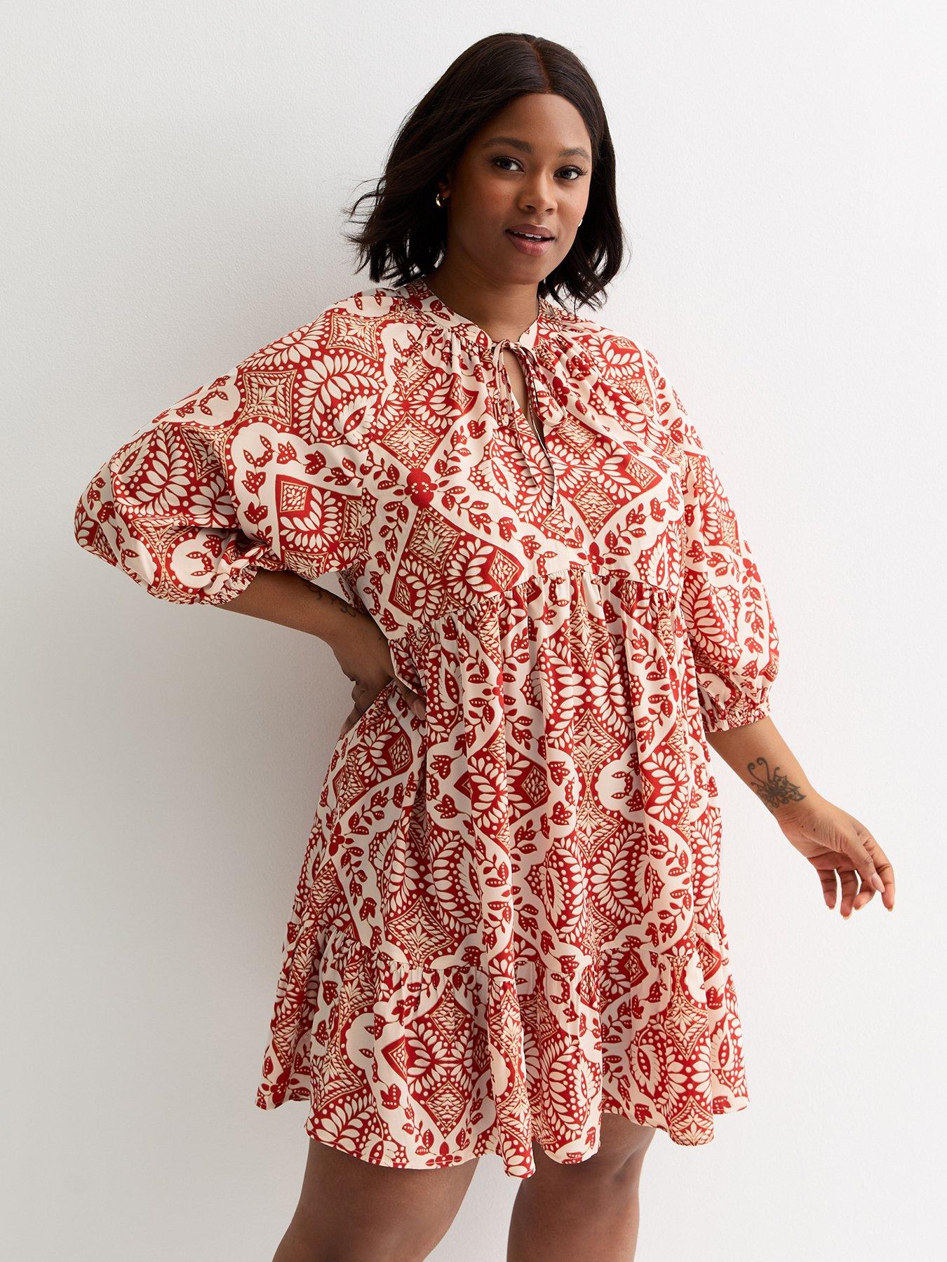 new-look-curves-rust-floral-print-crepe-mini-smock-dress