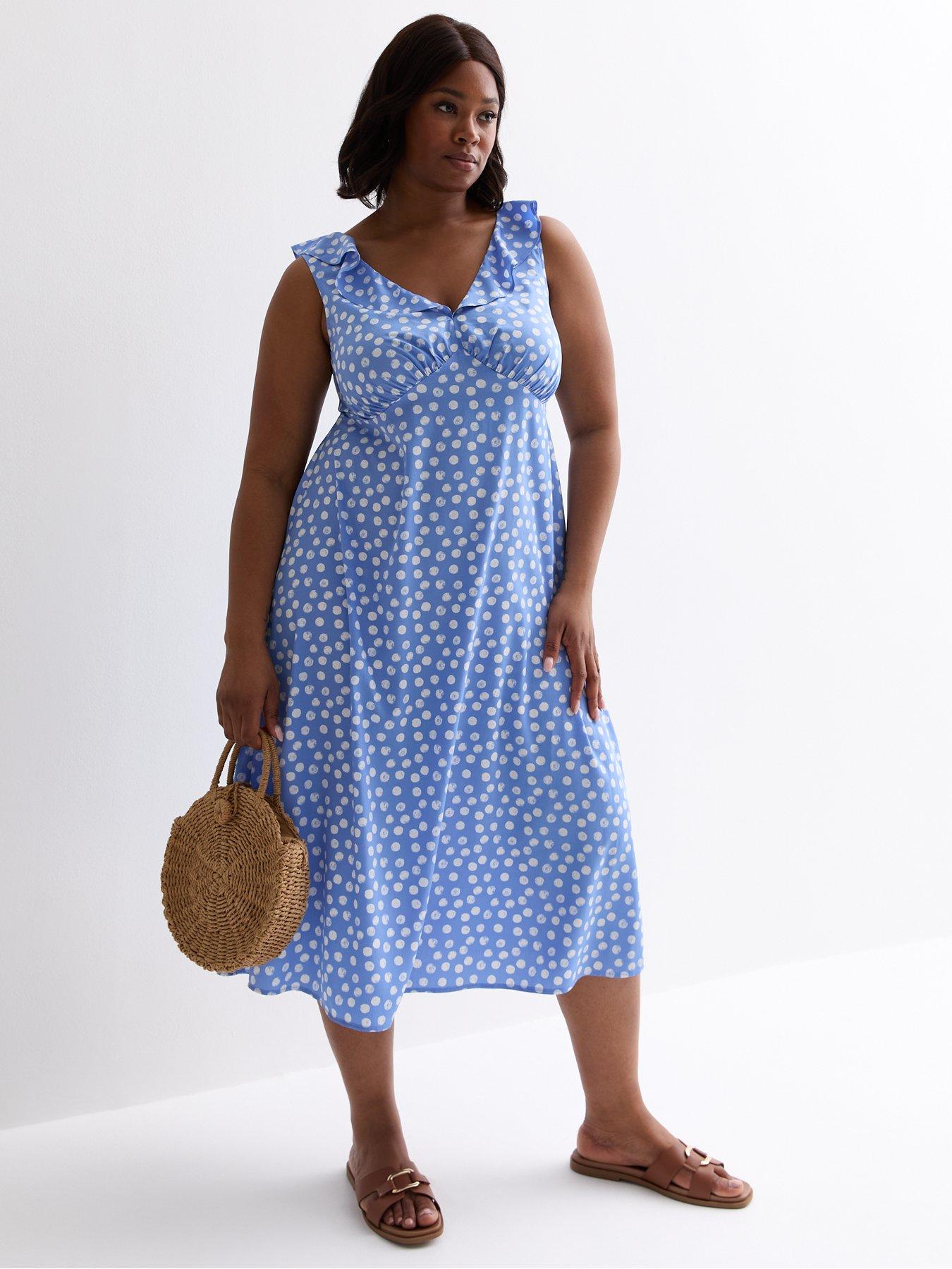 new-look-curves-blue-spot-print-sleeveless-frill-midi-dress