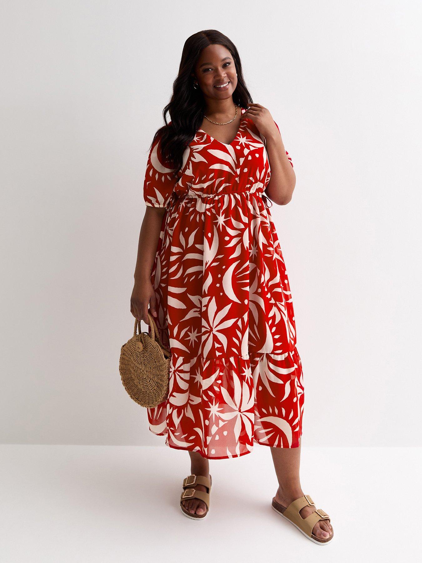 new-look-curves-red-abstract-print-side-tie-midi-smock-dressback