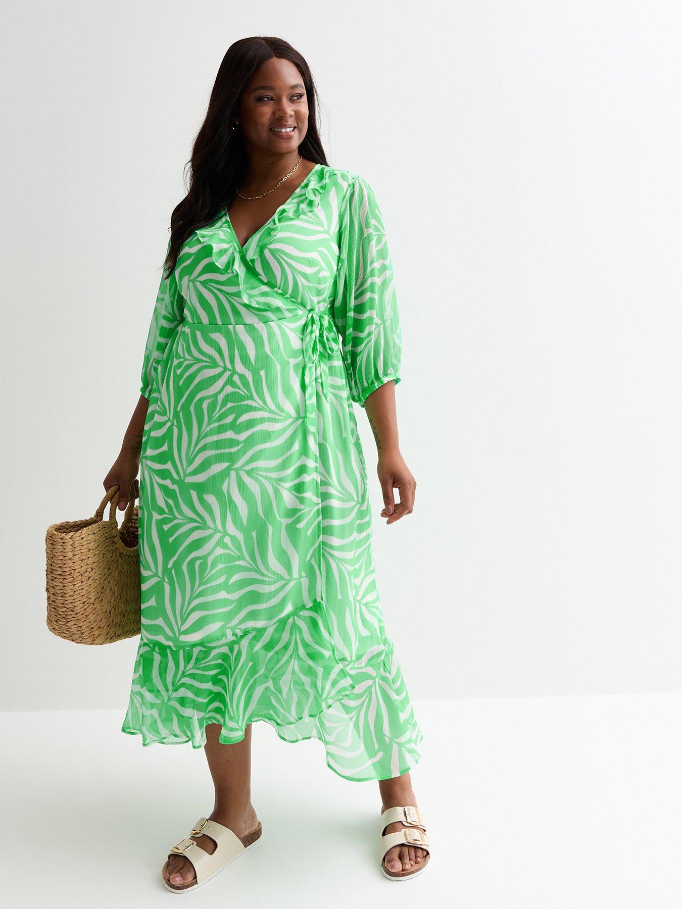 new-look-curves-green-leaf-print-frill-hem-wrap-midi-dress