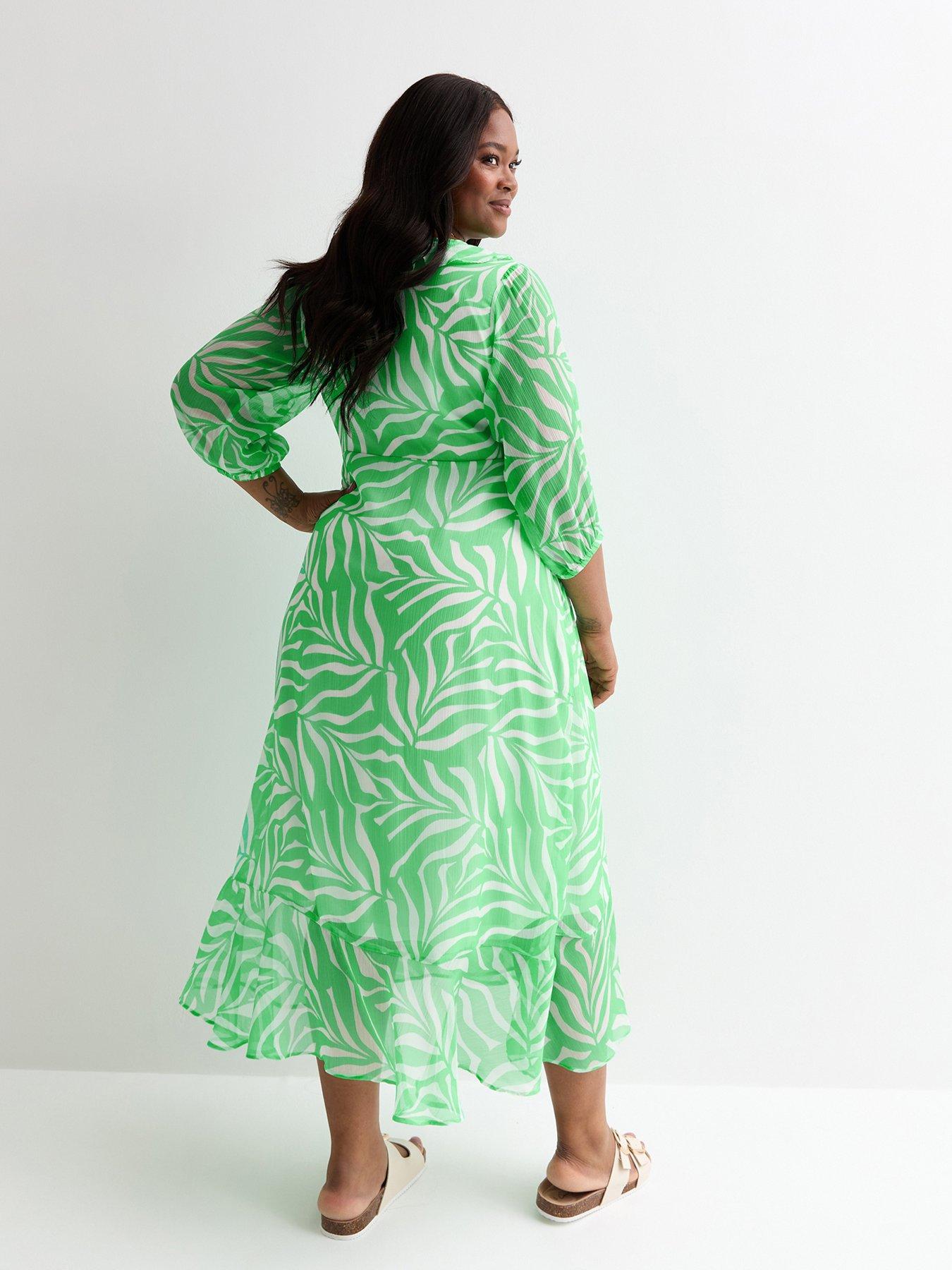 new-look-curves-green-leaf-print-frill-hem-wrap-midi-dressstillFront