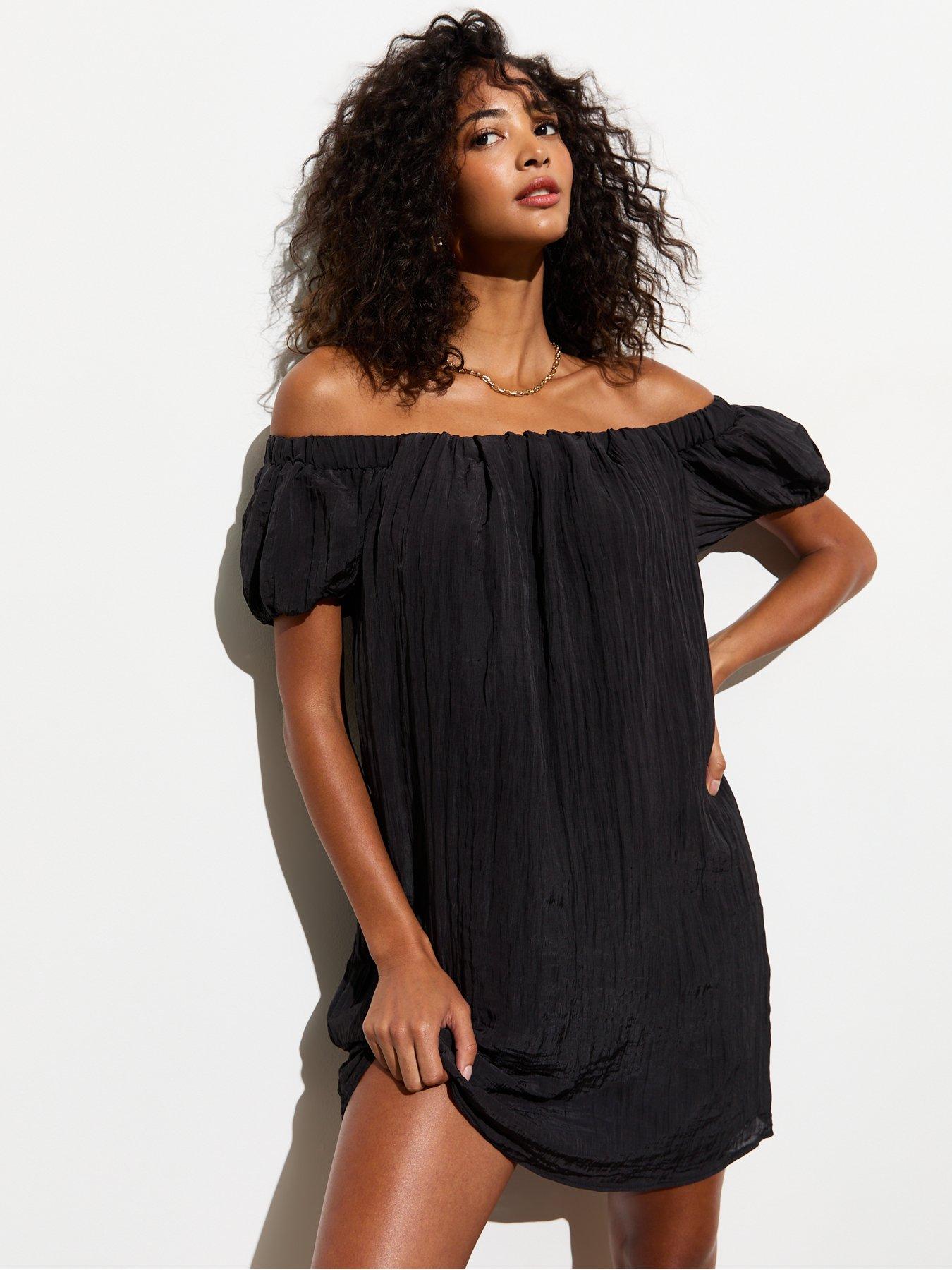 new-look-black-crinkle-bardot-mini-dress