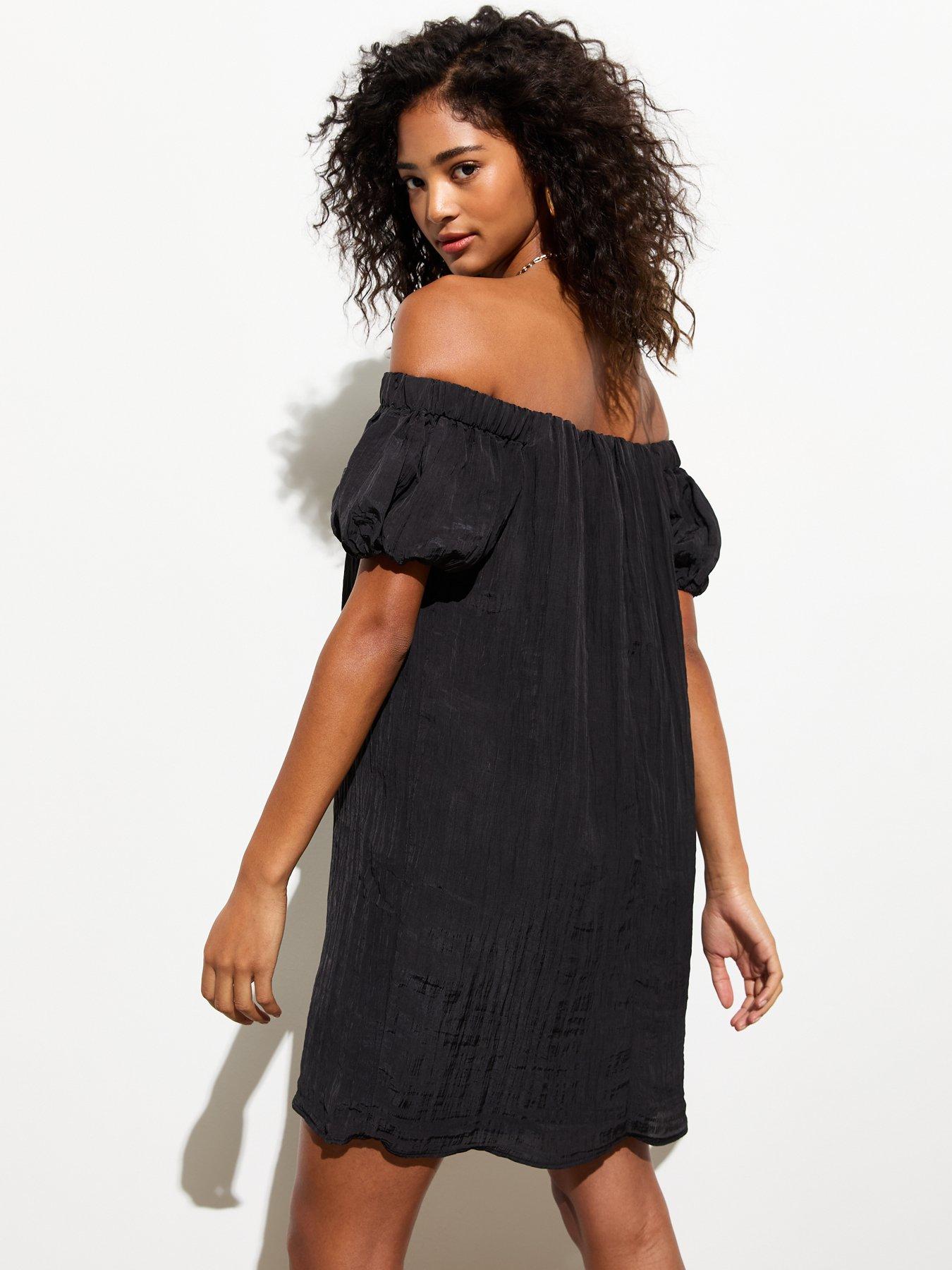 new-look-black-crinkle-bardot-mini-dressstillFront