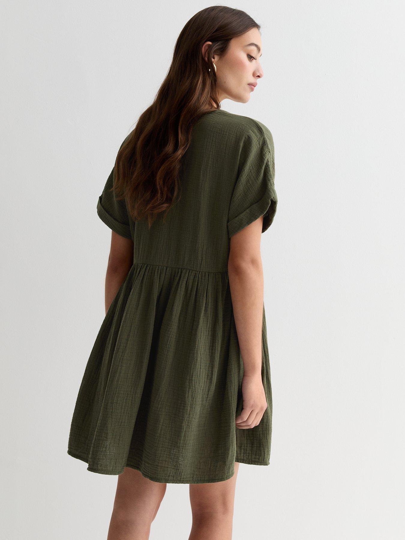 new-look-khaki-crinkle-cotton-mini-smock-dressstillFront