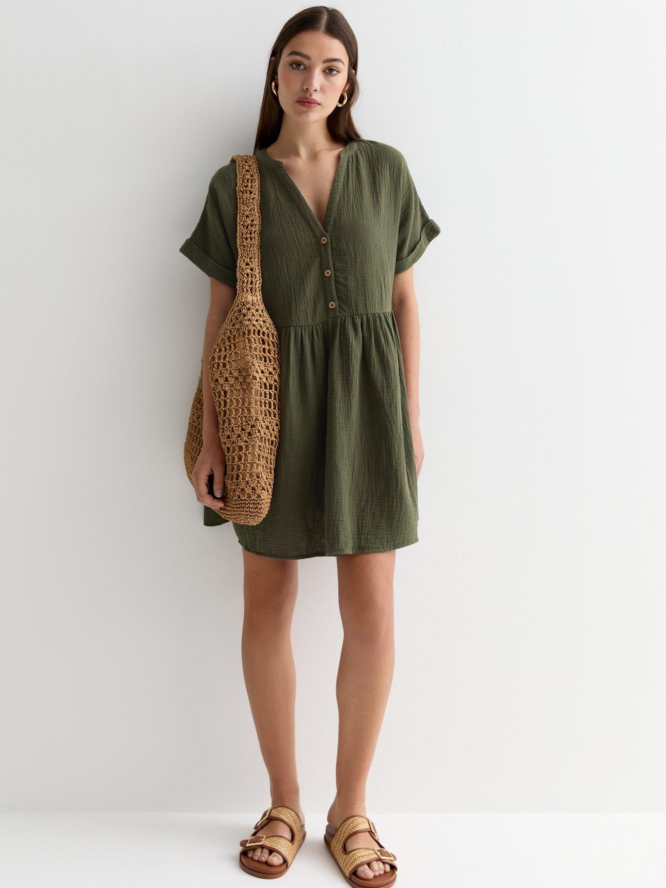 new-look-khaki-crinkle-cotton-mini-smock-dressback