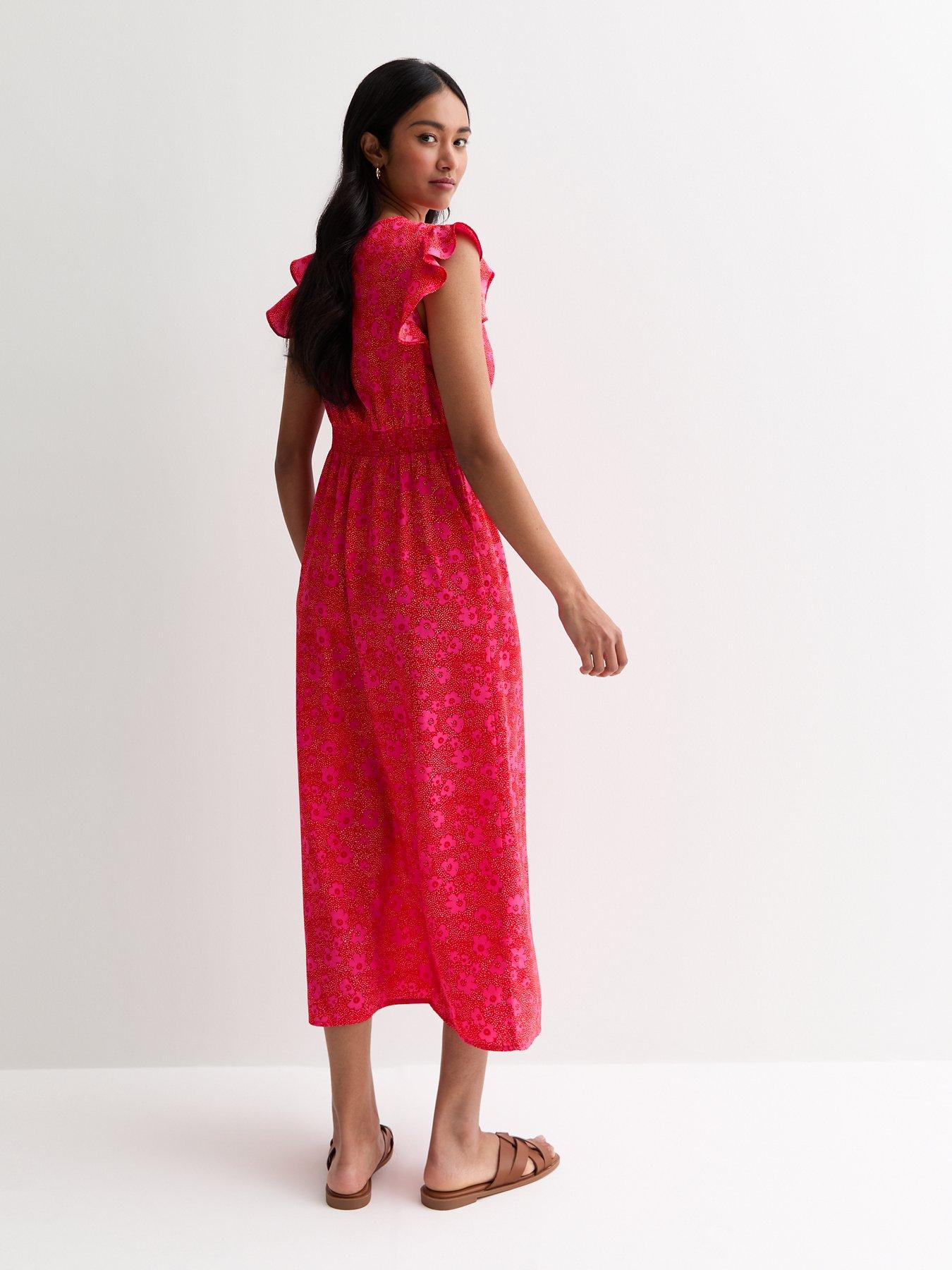 new-look-floral-frill-sleeve-midi-dress-redstillFront