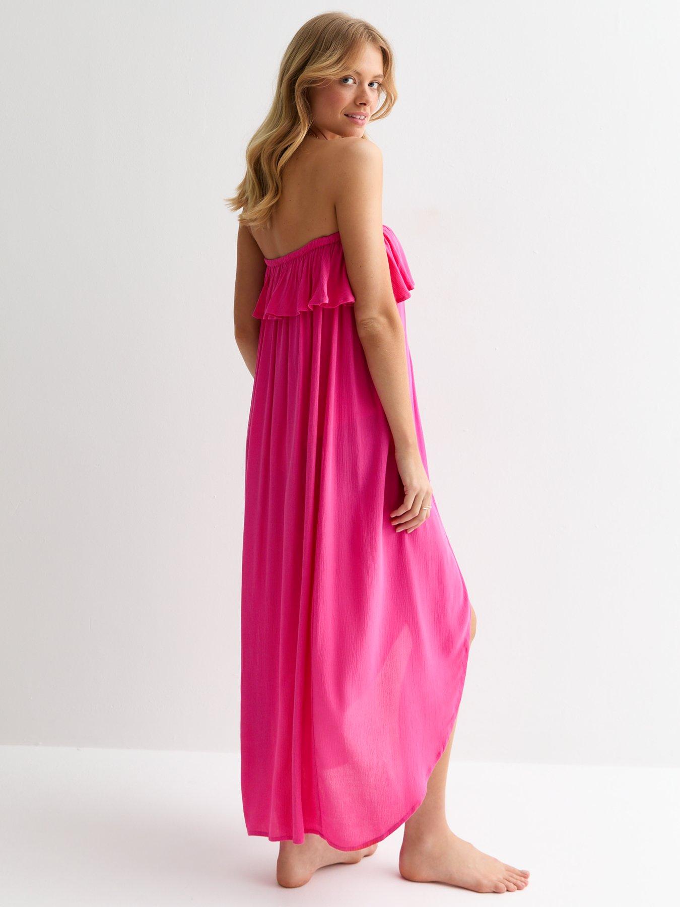 new-look-bright-pink-bandeau-ruffle-maxi-beach-dressstillFront