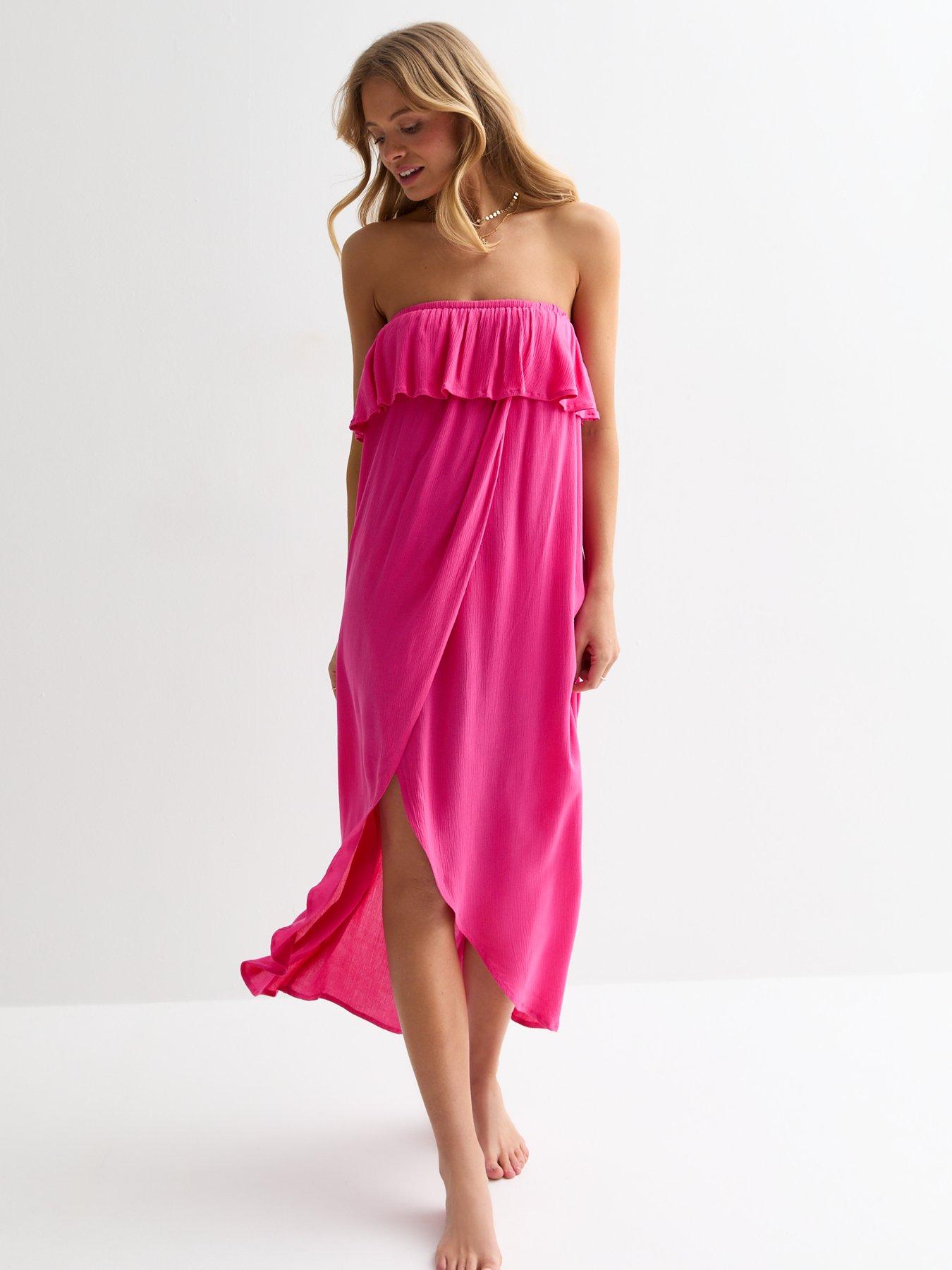 new-look-bright-pink-bandeau-ruffle-maxi-beach-dressback