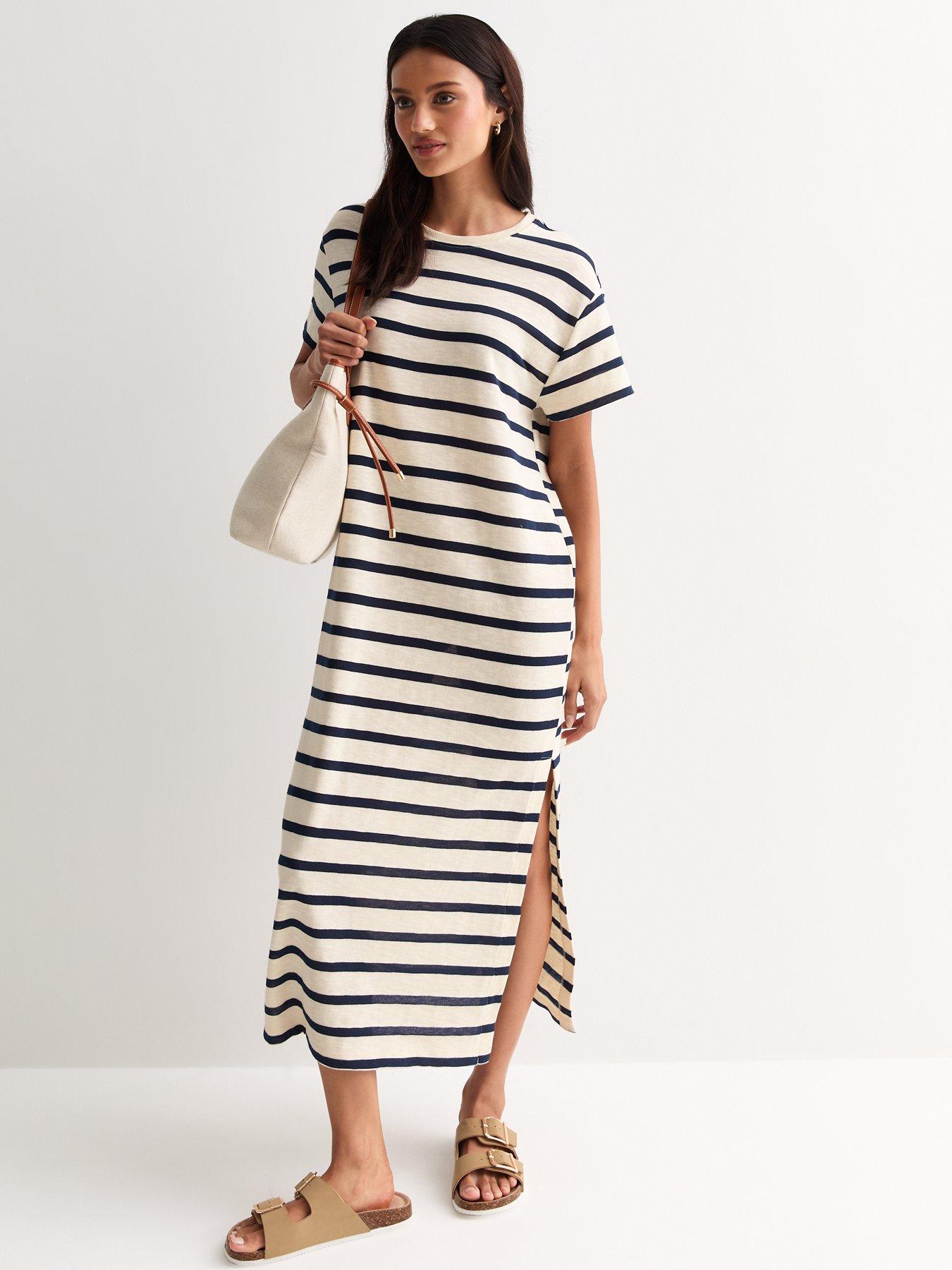 new-look-navy-and-cream-stripe-oversized-midi-t-shirt-dressfront