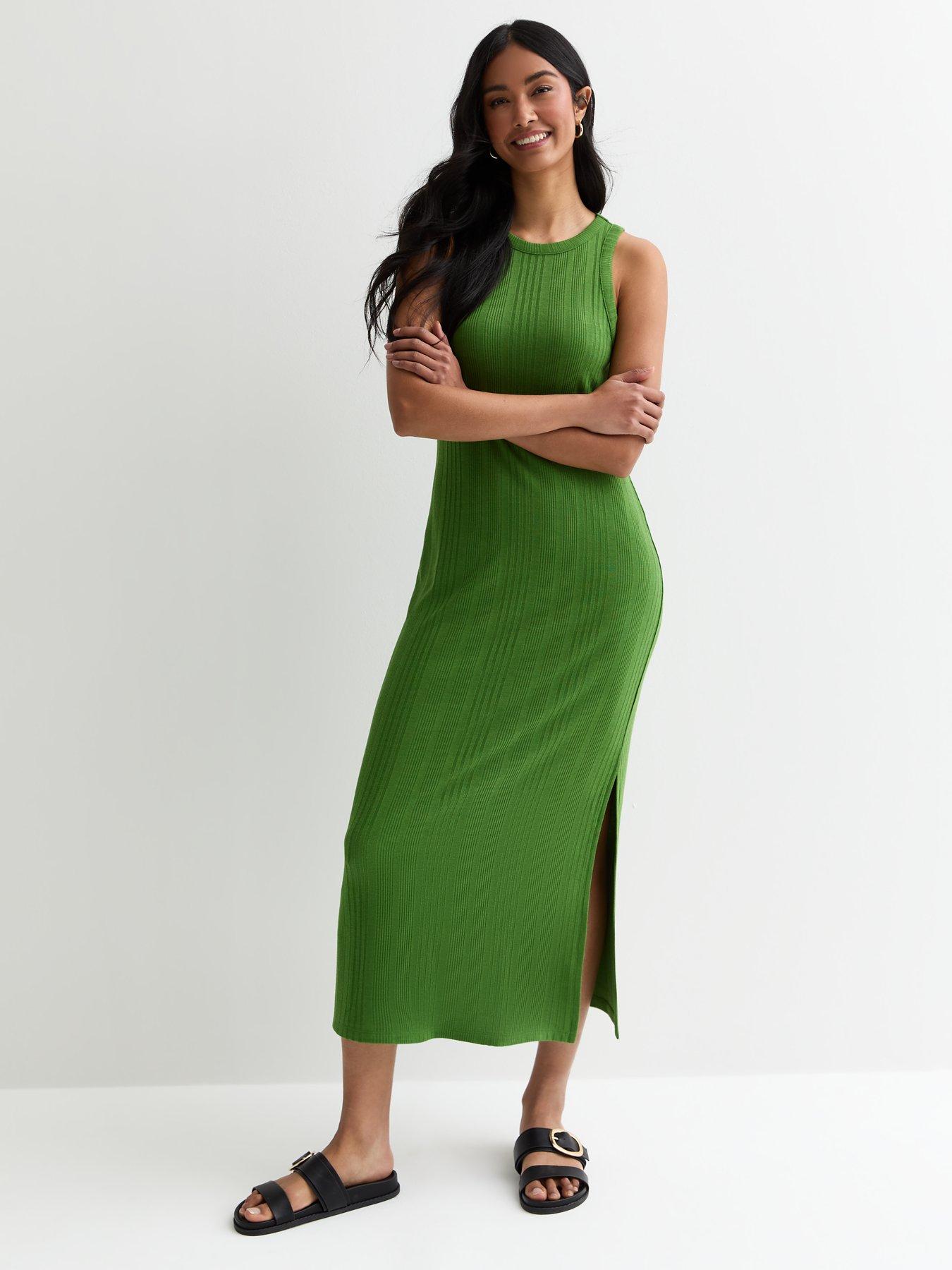 new-look-green-ribbed-racer-midi-dress