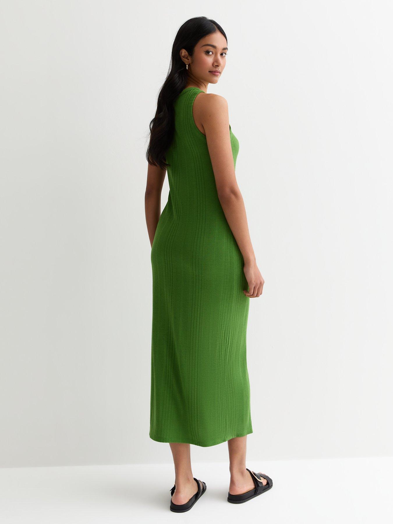 new-look-green-ribbed-racer-midi-dressstillFront