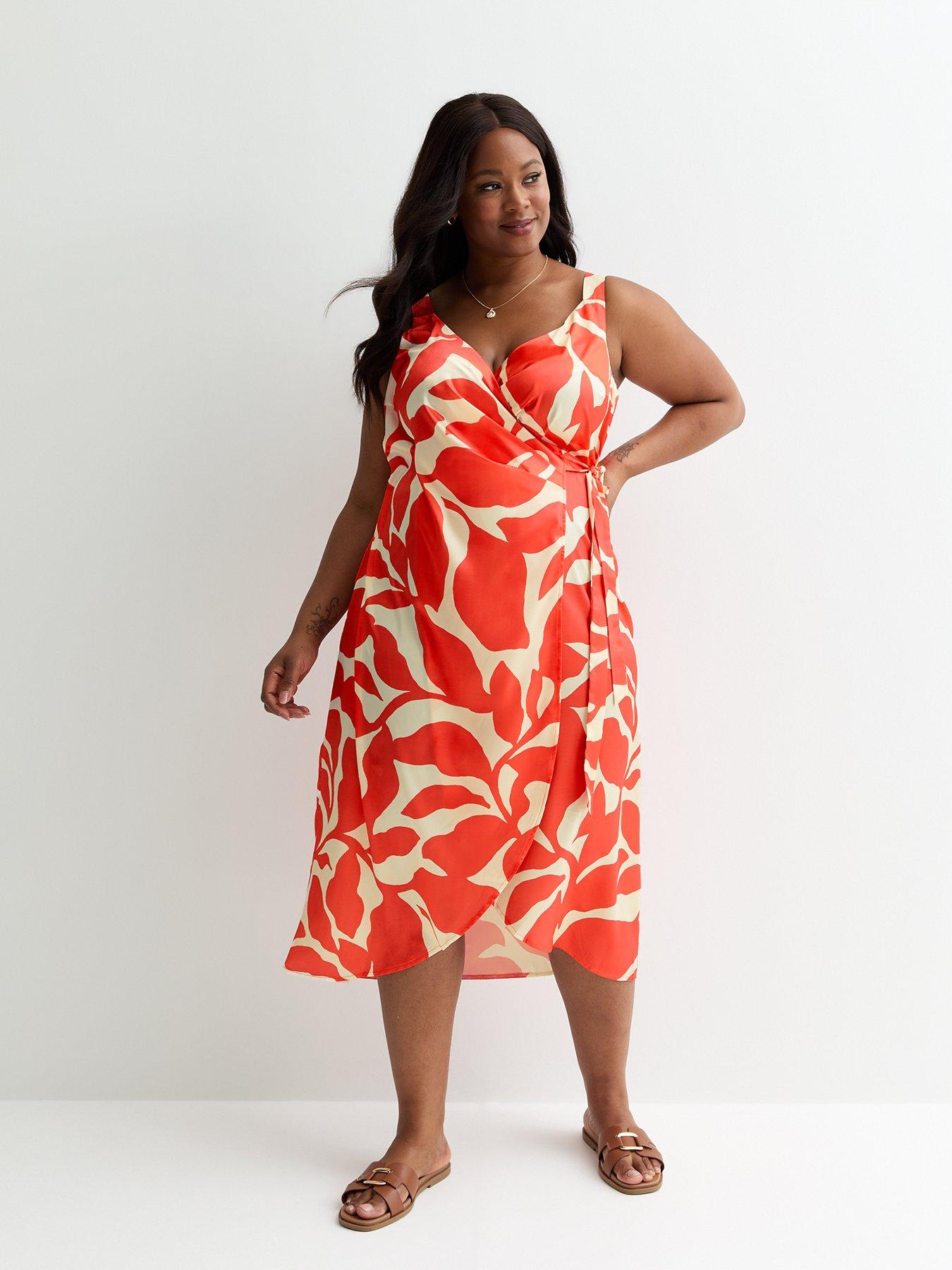 new-look-curves-red-satin-leaf-print-wrap-midi-dressback