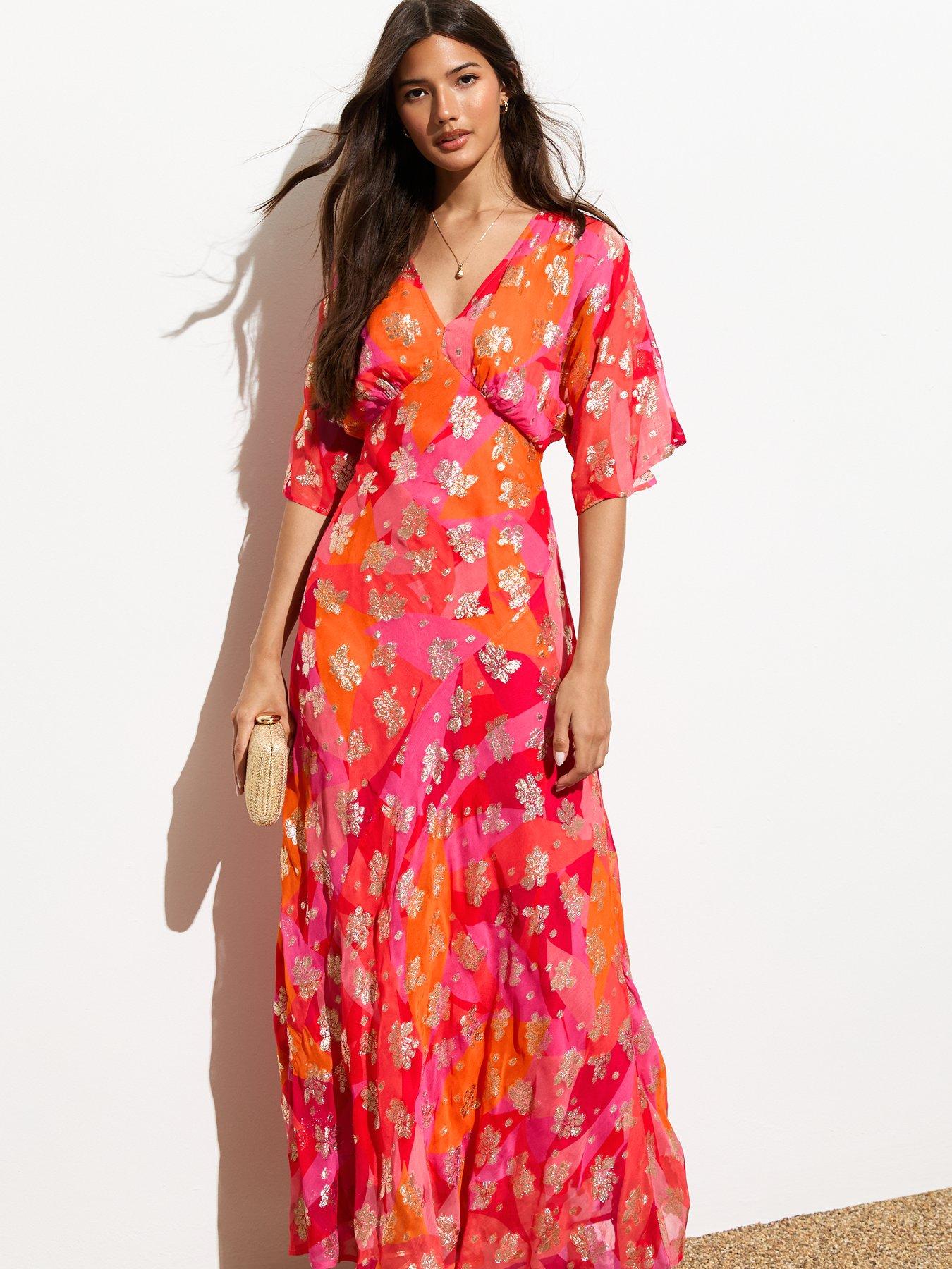 new-look-orange-gold-floral-print-maxi-dressback