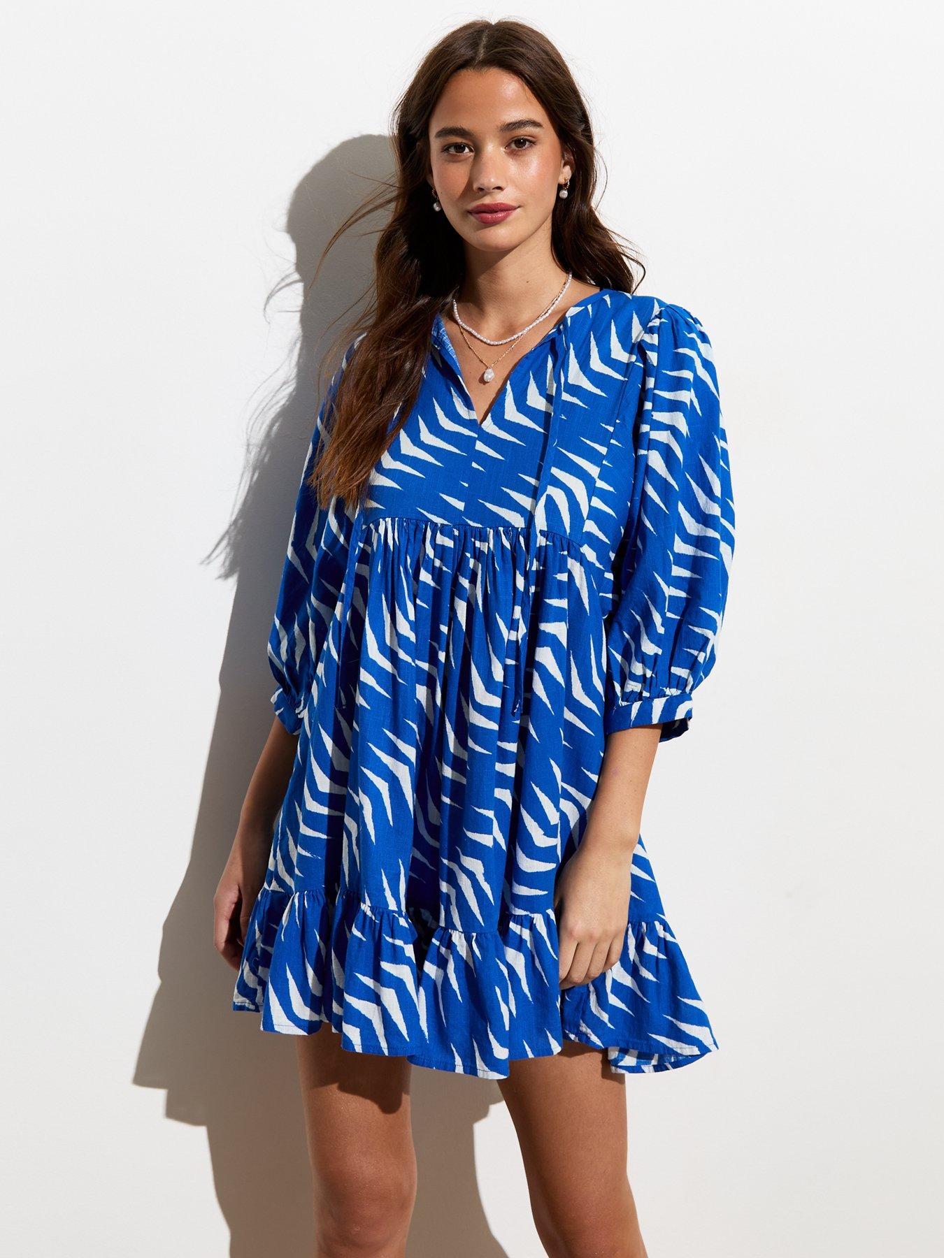 new-look-blue-print-v-neck-smock-miniback