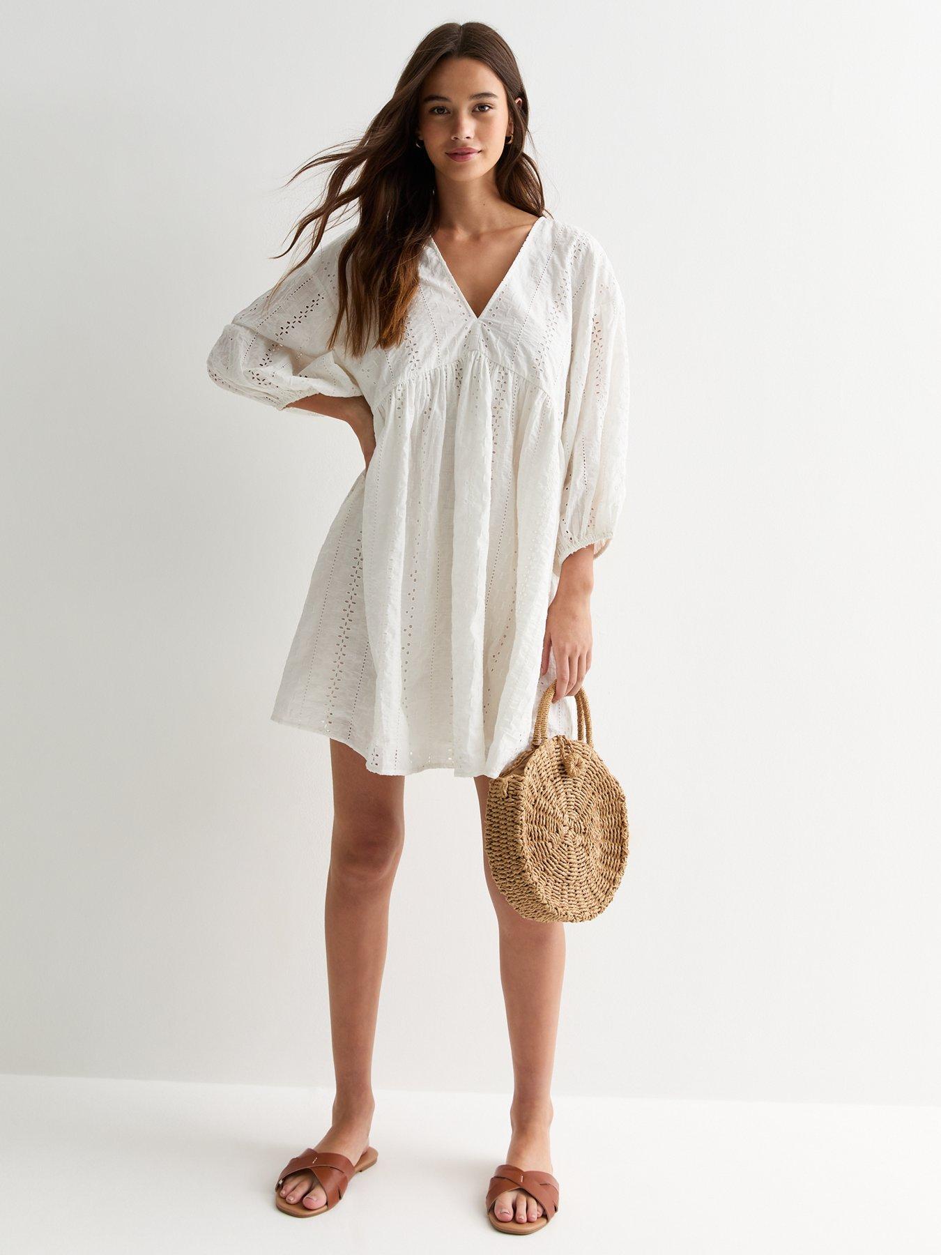 new-look-white-embroidered-cotton-mini-smock-dress