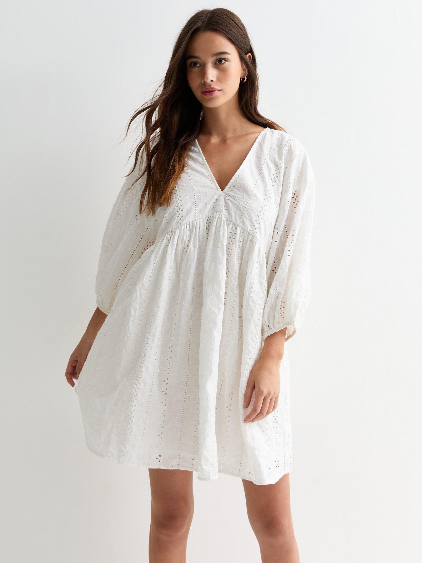 new-look-white-embroidered-cotton-mini-smock-dressback