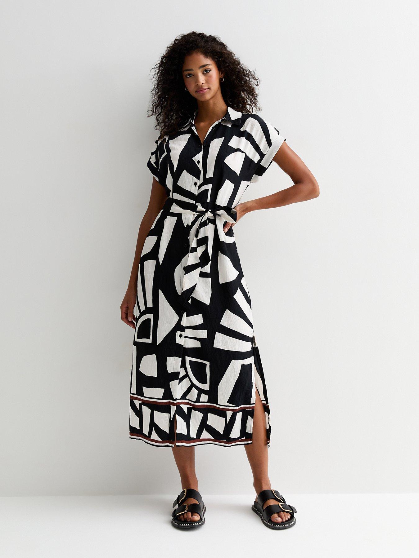 new-look-black-abstract-print-belted-midi-shirt-dressfront