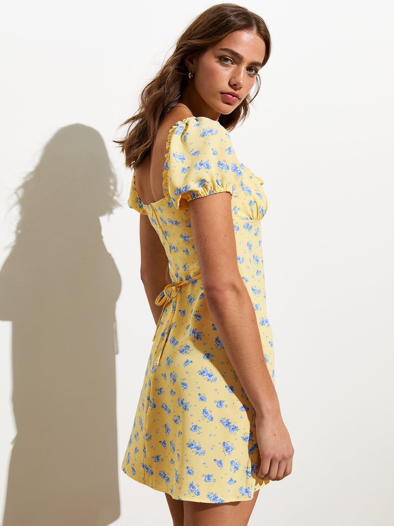 new-look-yellow-floral-ditsy-print-short-sleeve-mini-milkmaid-dressstillFront