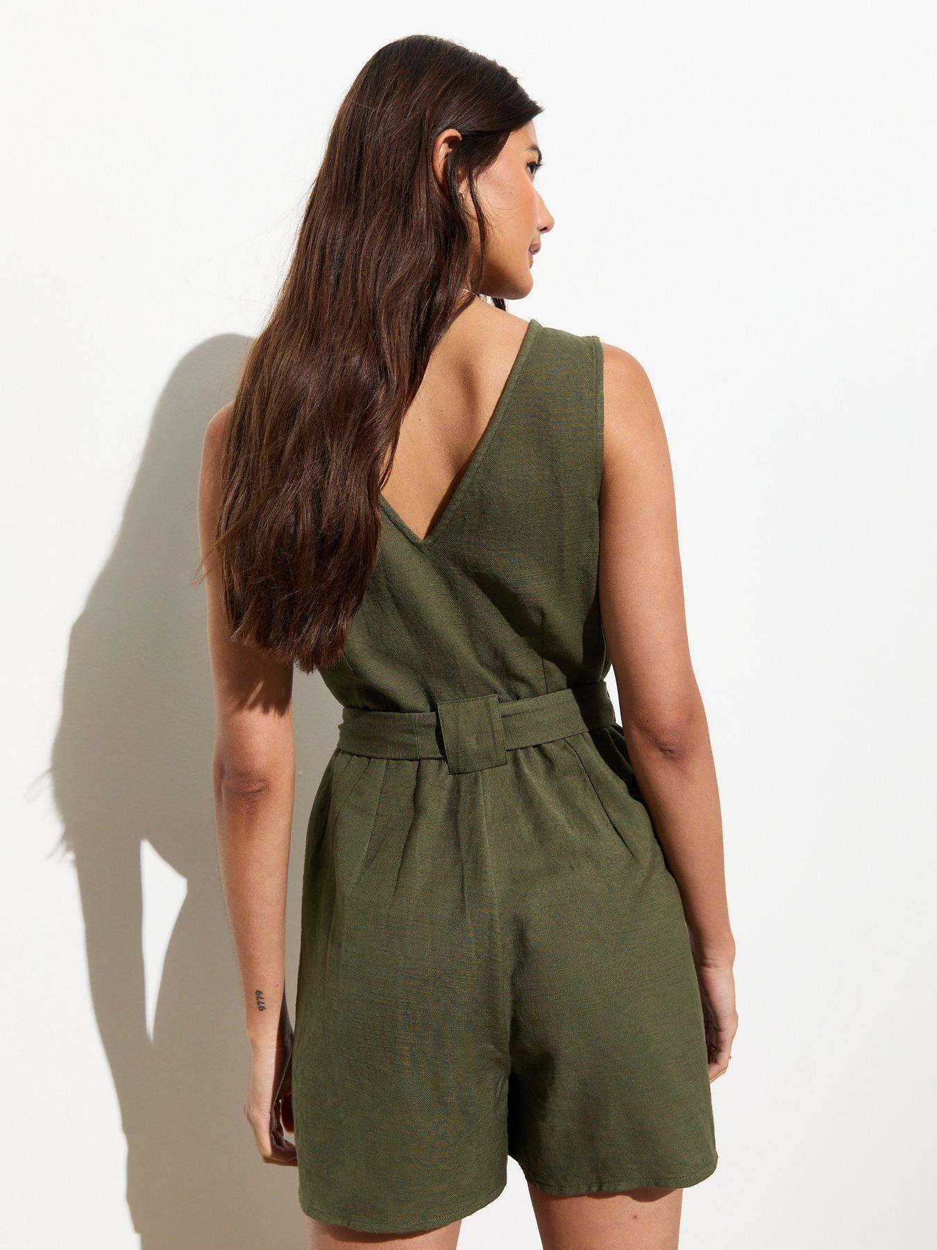 new-look-dark-khaki-v-neck-belted-cotton-playsuitstillFront