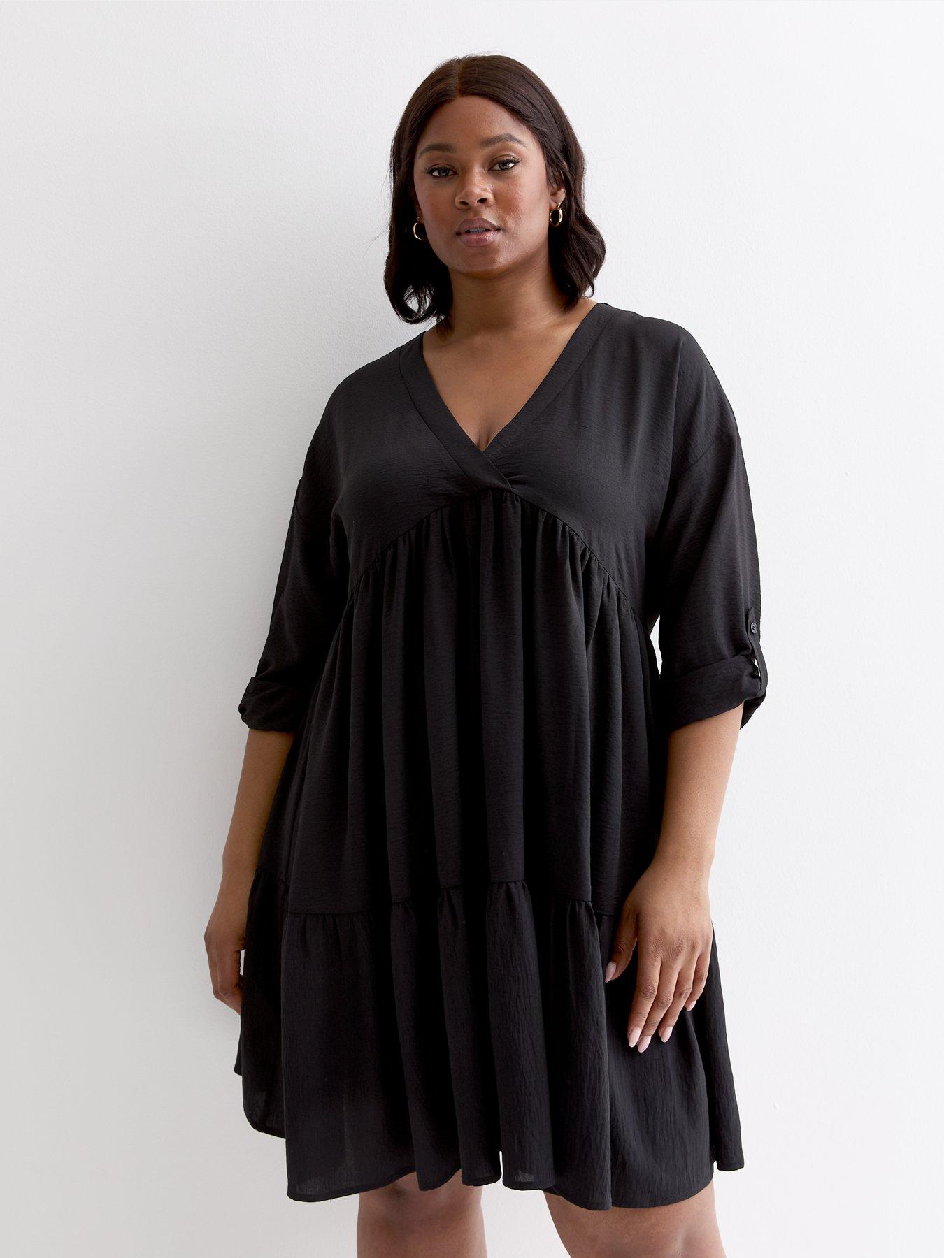 new-look-curves-black-v-neck-tiered-mini-smock-dress