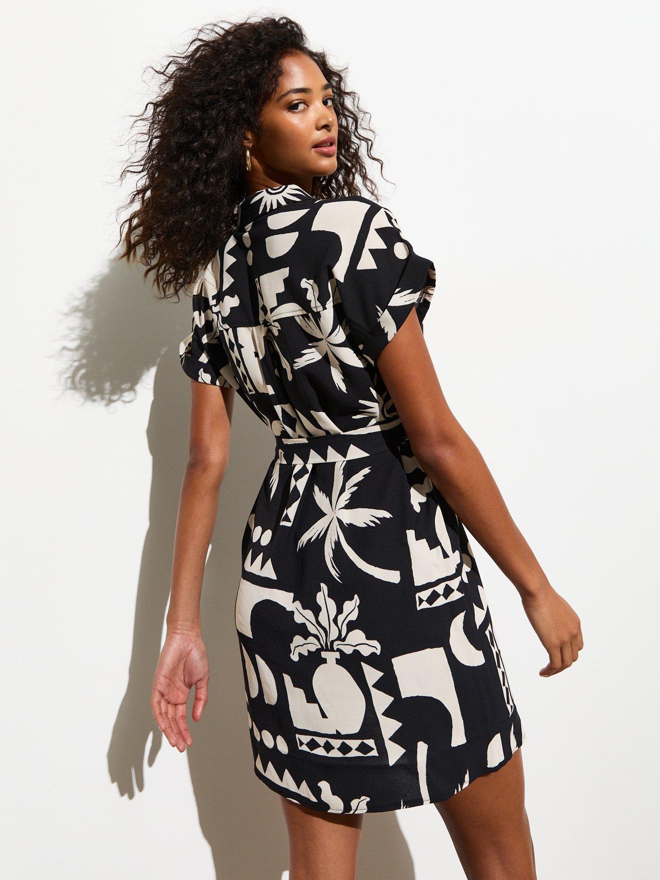 new-look-black-tropical-print-belted-mini-shirt-dressstillFront