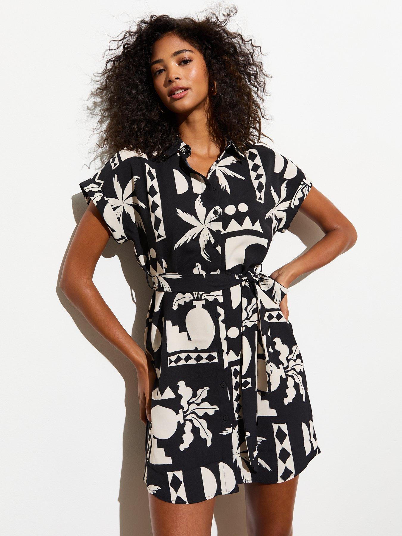 new-look-black-tropical-print-belted-mini-shirt-dressback