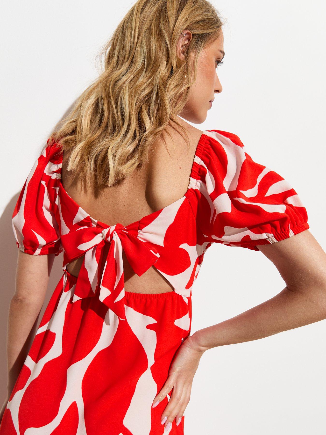 new-look-red-leaf-print-twist-cut-out-front-midi-dressdetail