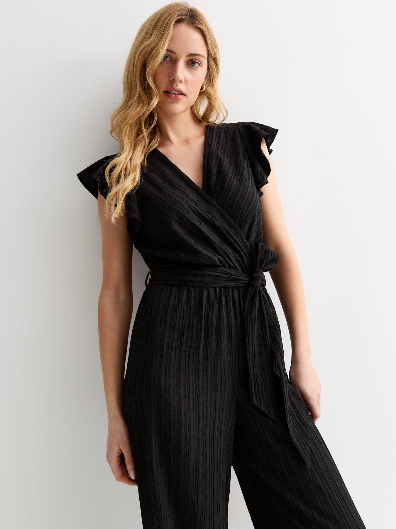New Look Black Textured Frill Wrap Jumpsuit Very Ireland