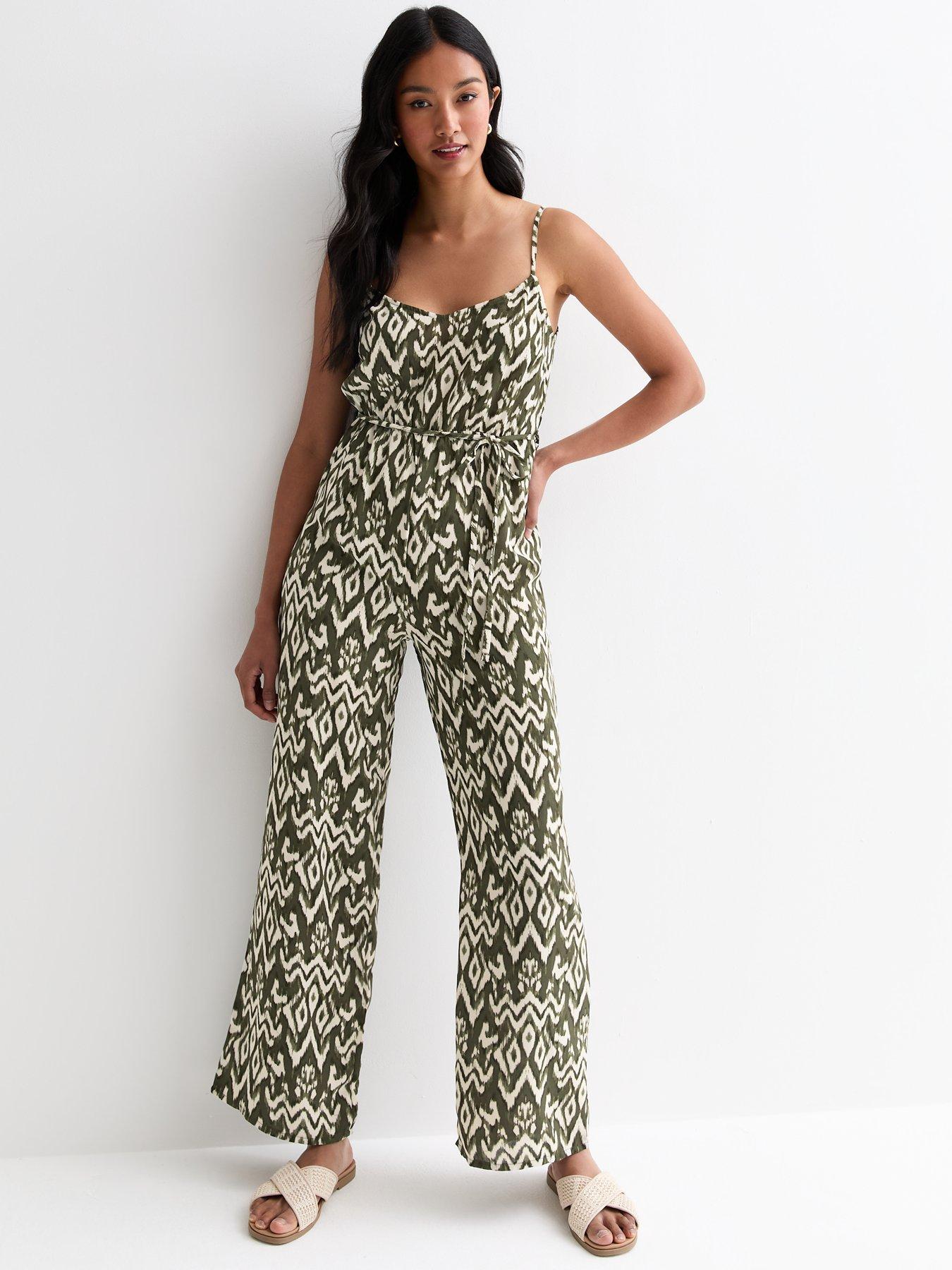 New Look Green Abstract Print Strappy Belted Jumpsuit Very Ireland