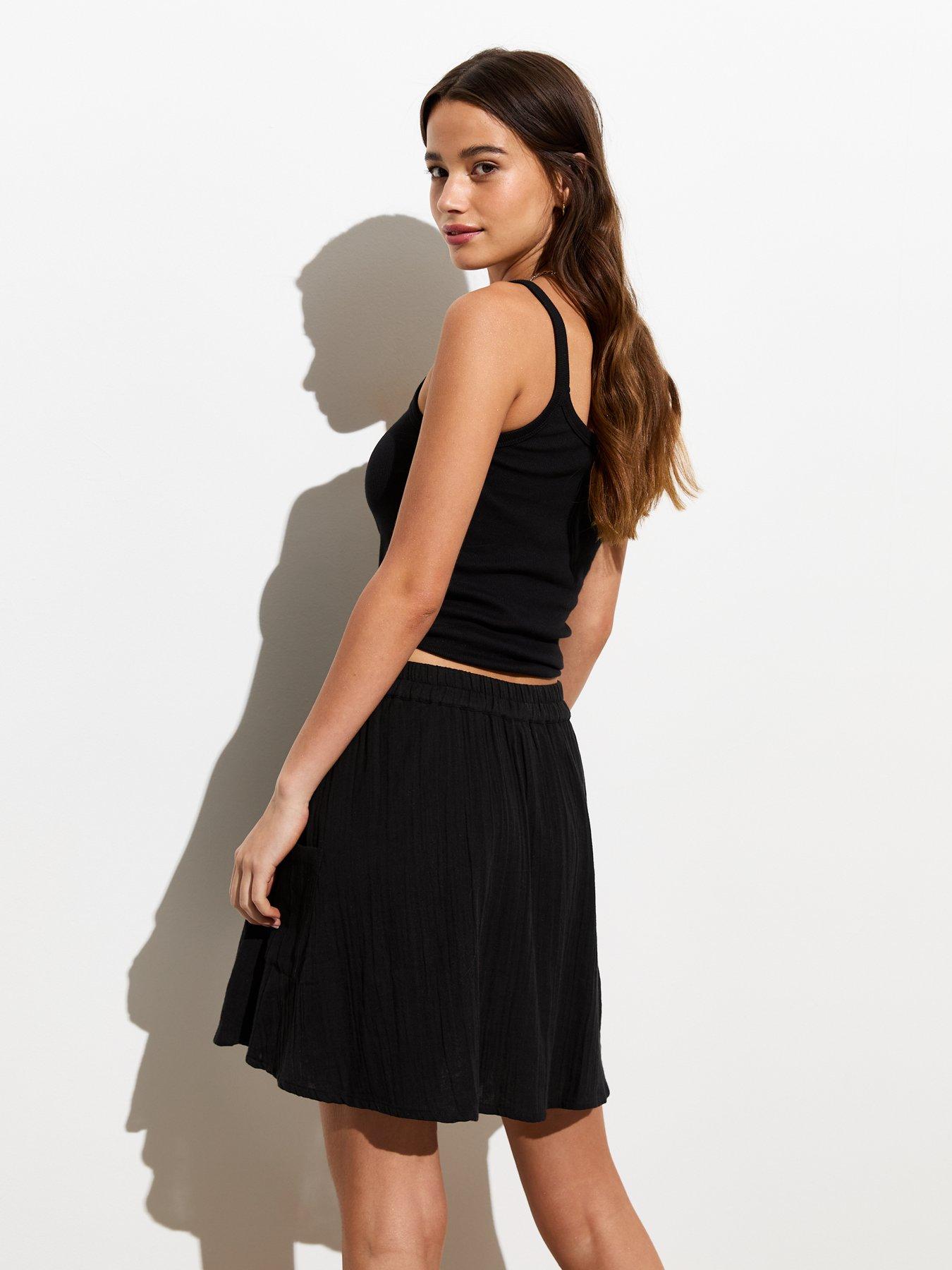 new-look-black-crinkle-textured-cotton-mini-skirtstillFront