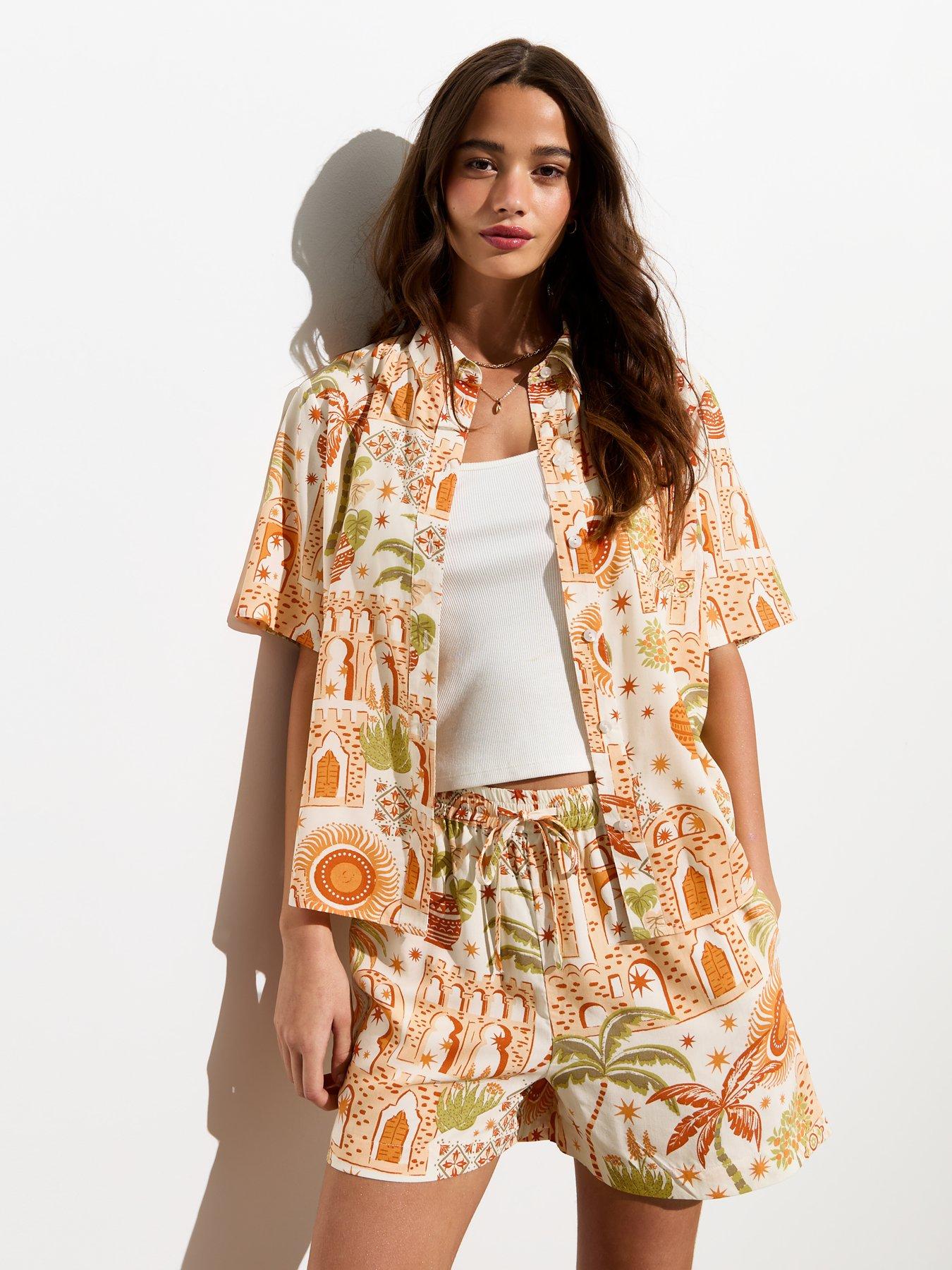 new-look-orange-abstract-print-elasticated-shortsfront