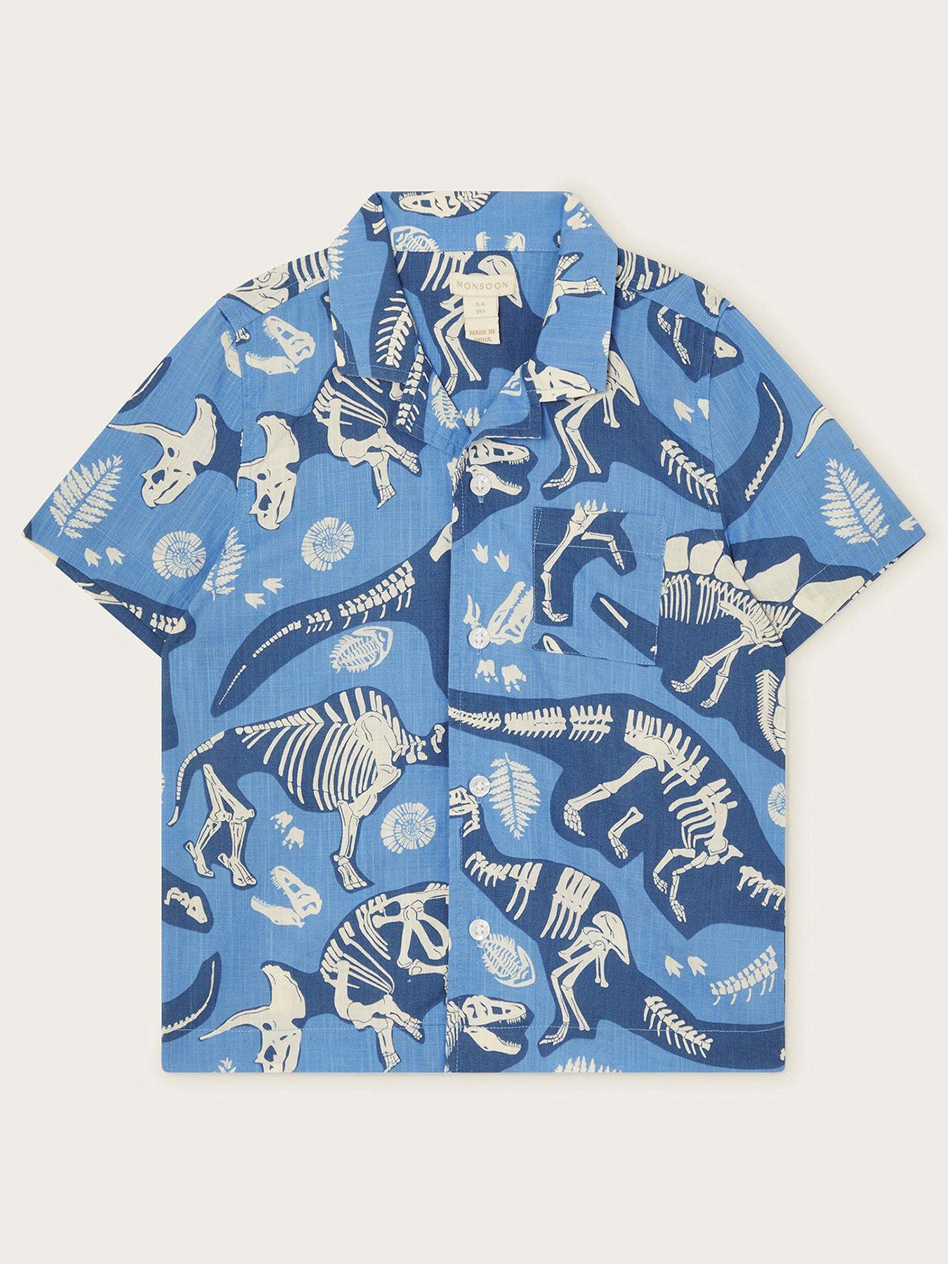monsoon-boys-dinosaur-bone-short-sleeve-shirt-bluefront