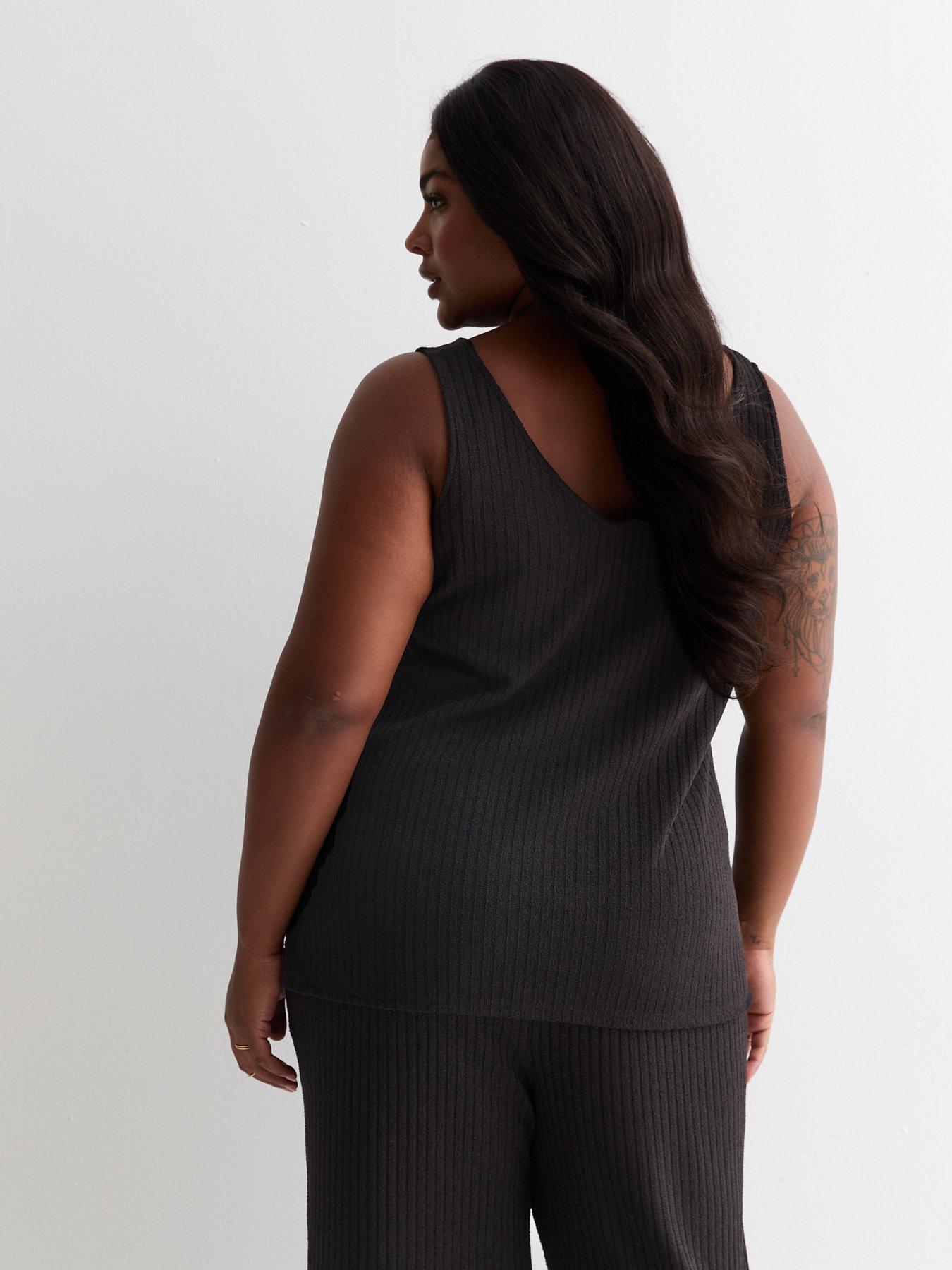 new-look-curves-black-ribbed-v-neck-veststillFront