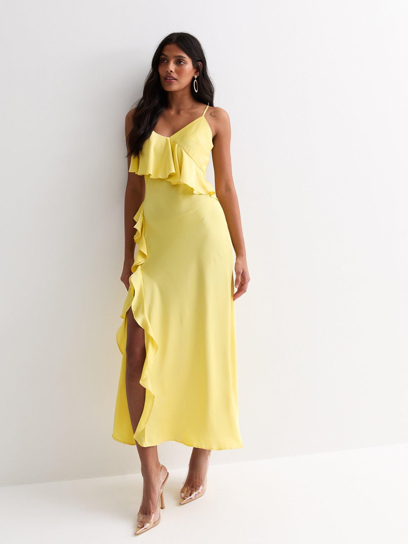 new-look-yellow-ruffle-split-hem-strappy-midaxi-dressfront