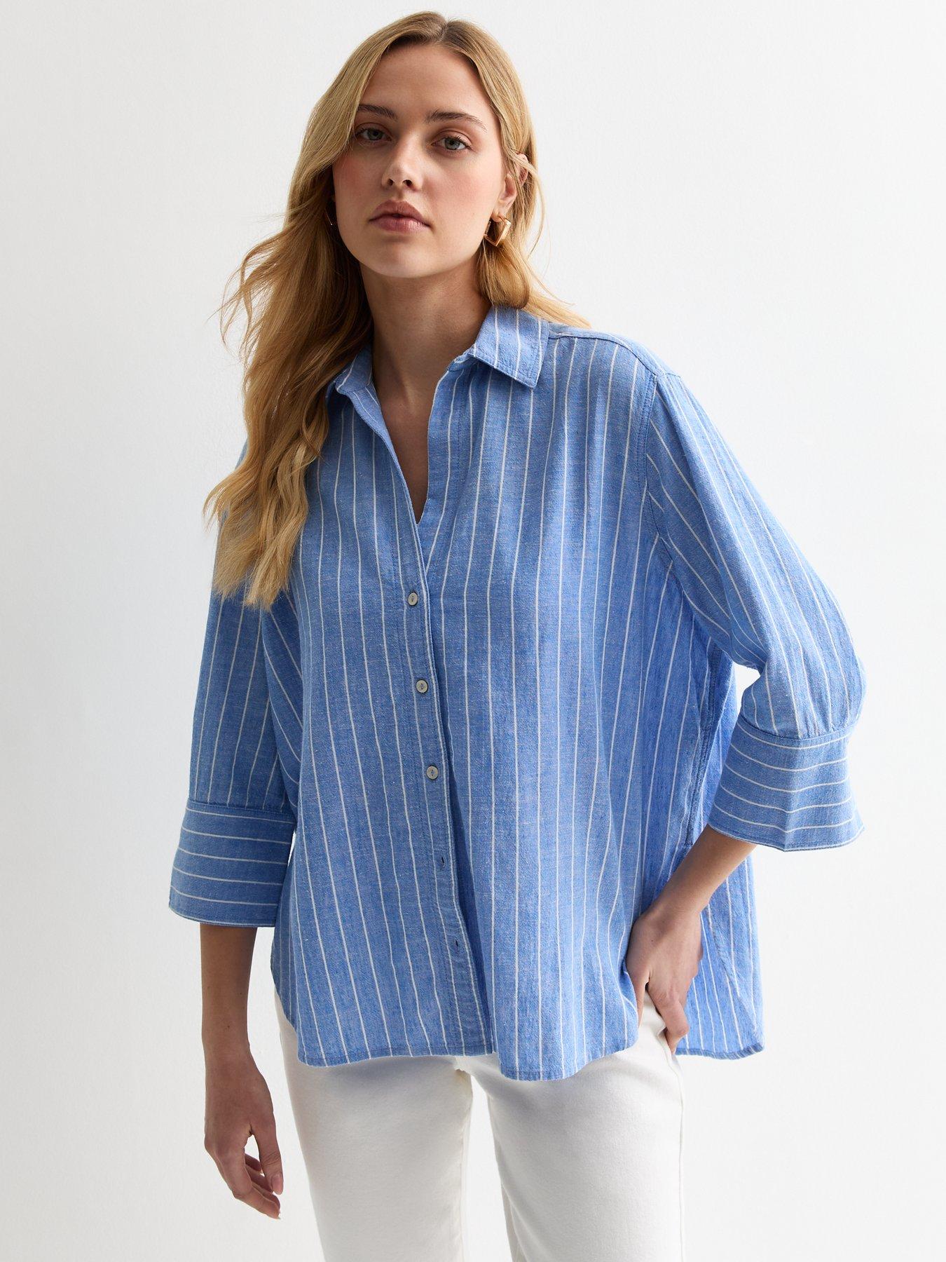 new-look-blue-linen-blend-stripe-shirt