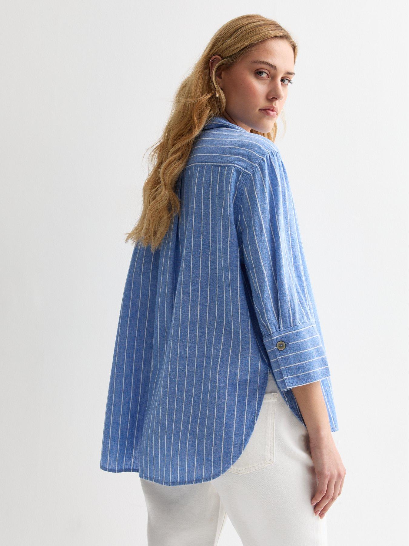 new-look-blue-linen-blend-stripe-shirtstillFront