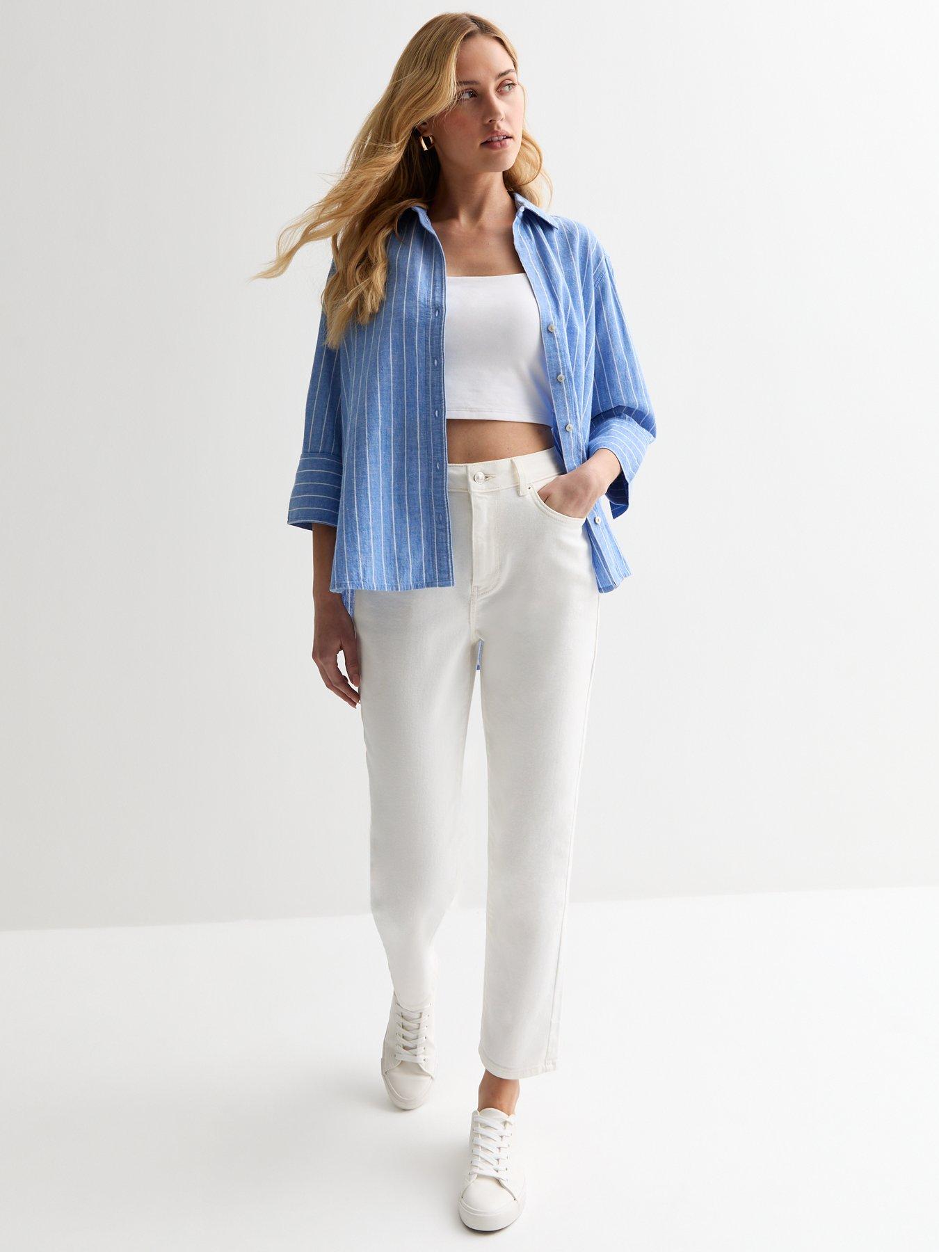 new-look-blue-linen-blend-stripe-shirtback